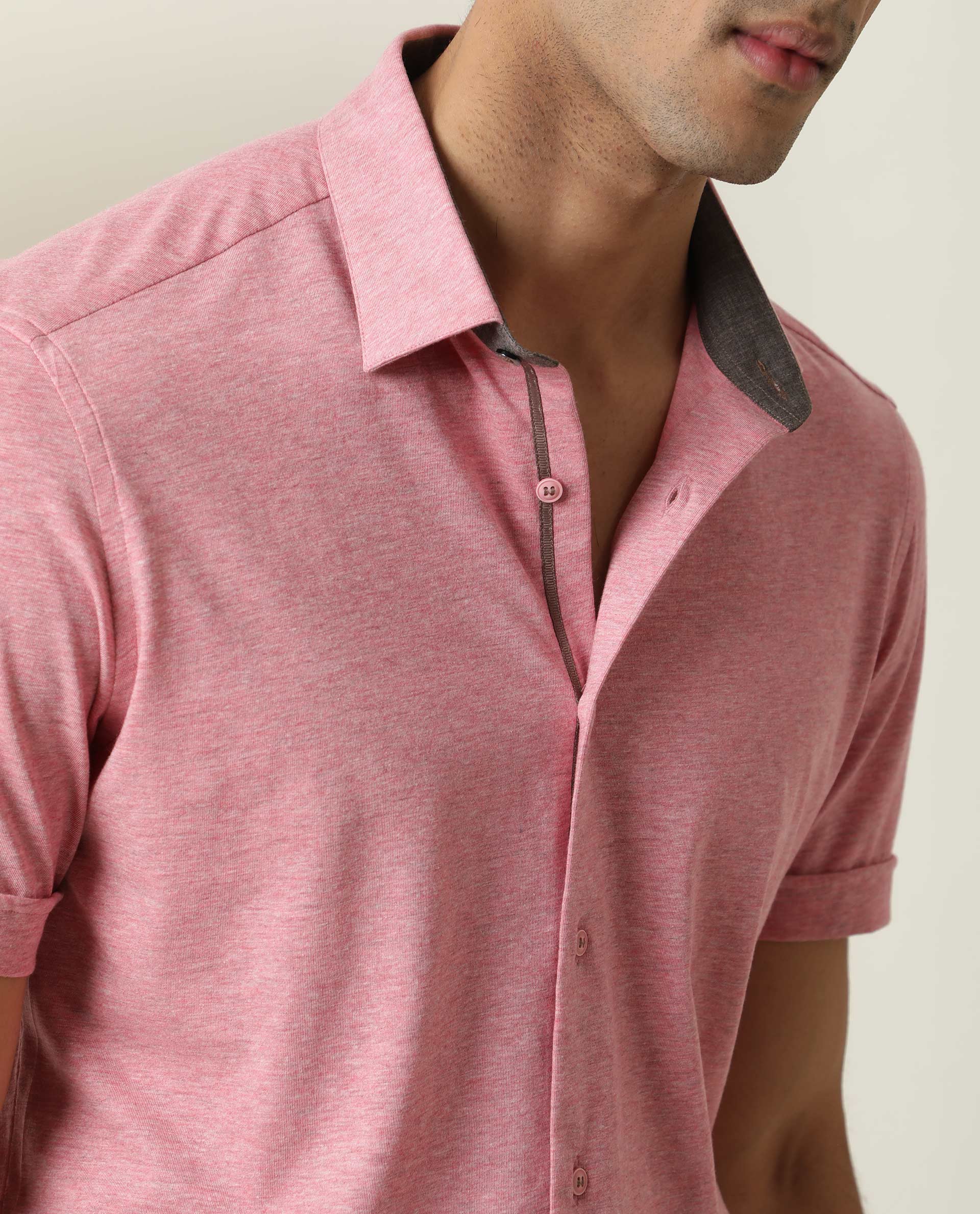 Rare Rabbit Men's Miraj Pink Cotton Plain Regular Fit Half Sleeve Collared Shirt - Image 4