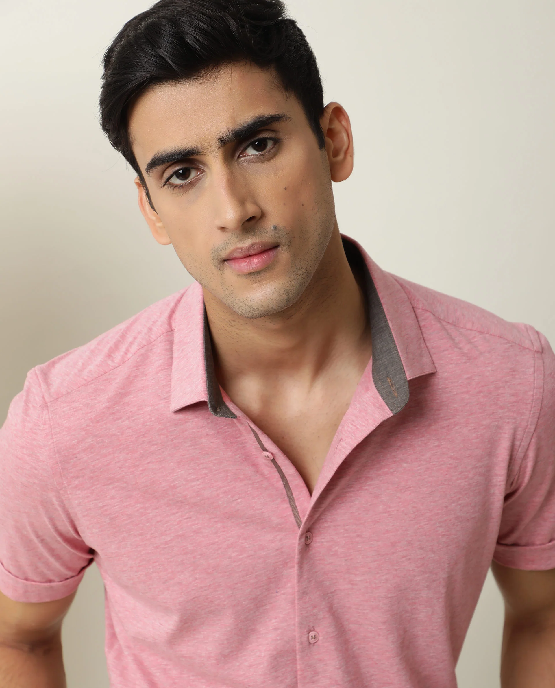 Rare Rabbit Men's Miraj Pink Cotton Plain Regular Fit Half Sleeve Collared Shirt - Image 6