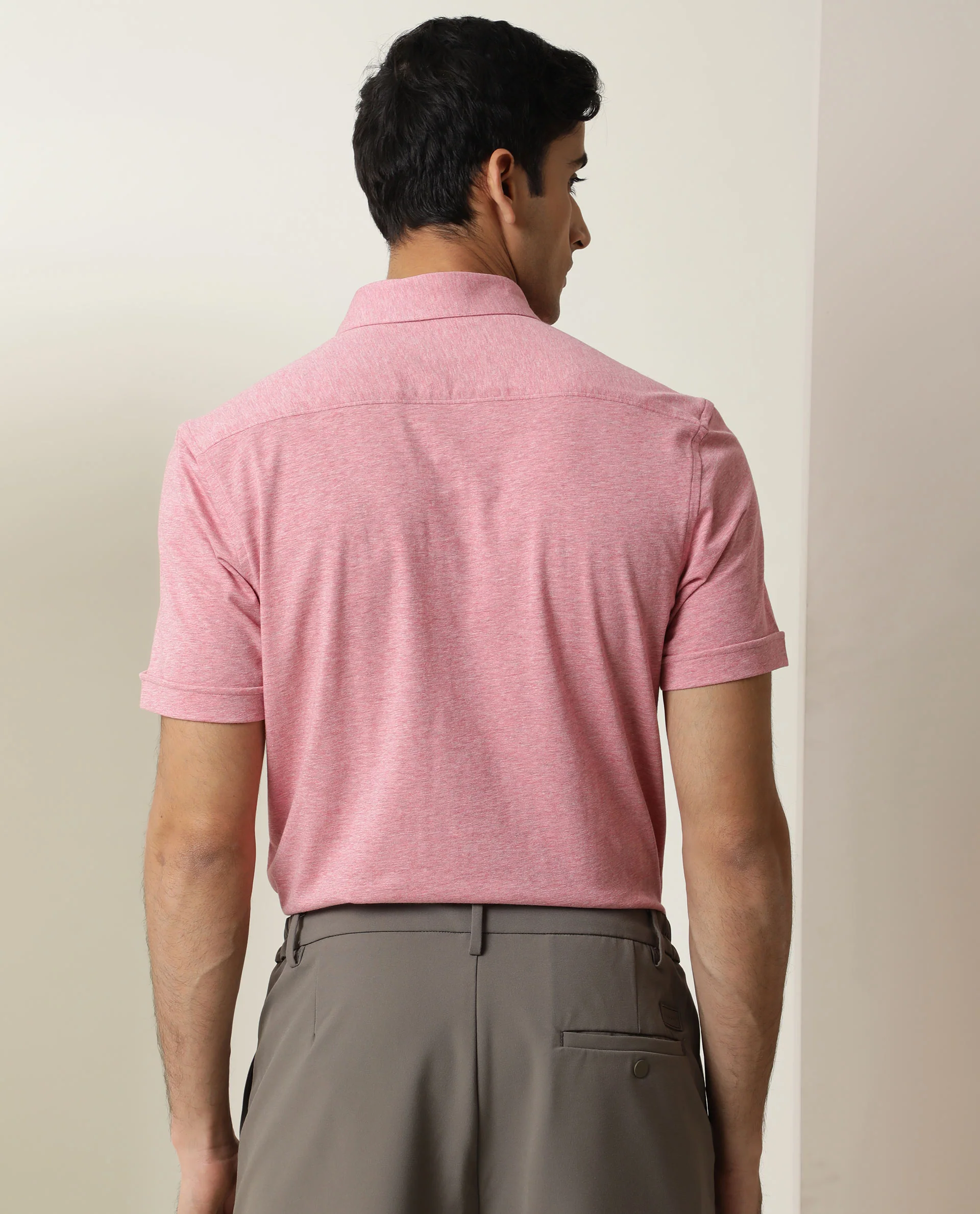 Rare Rabbit Men's Miraj Pink Cotton Plain Regular Fit Half Sleeve Collared Shirt - Image 8
