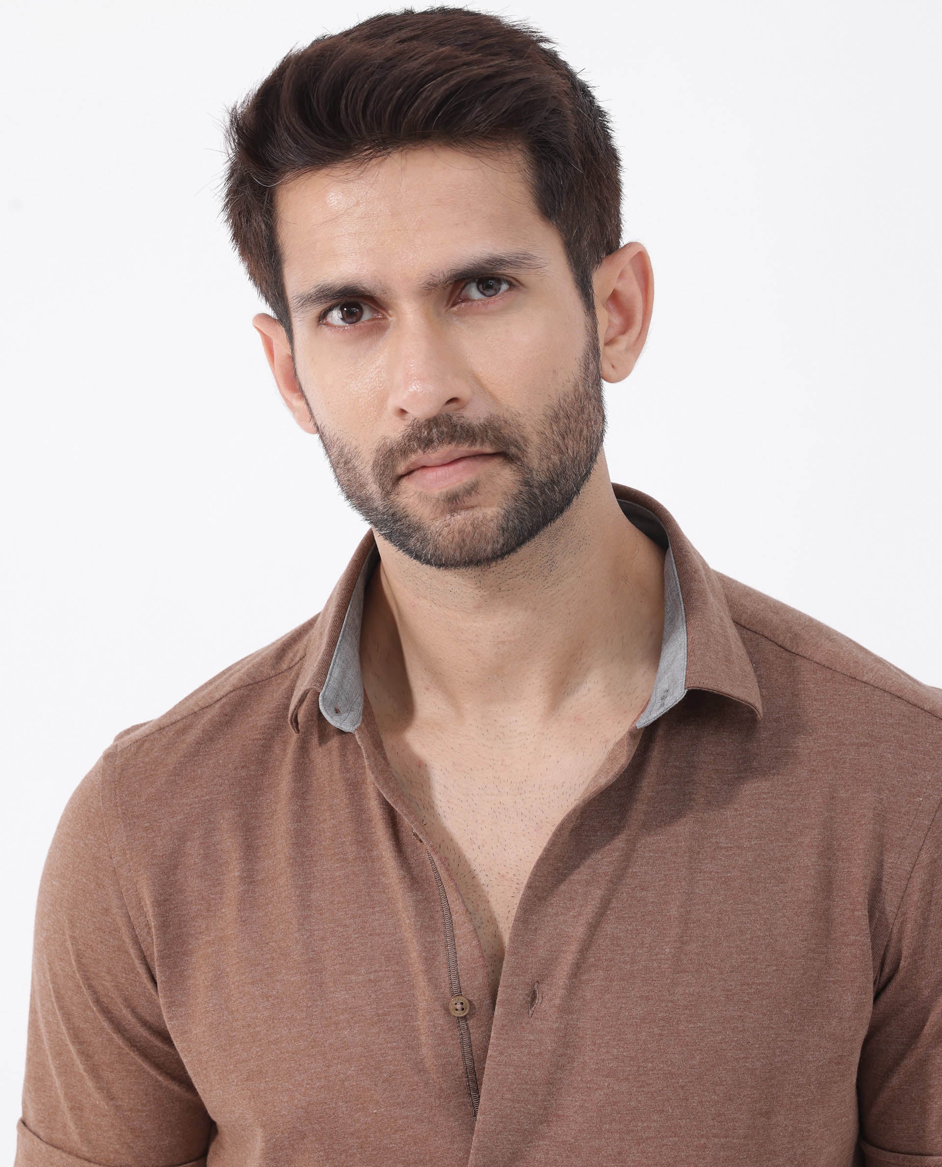 Rare Rabbit Men's Miraje Brown Cotton Plain Regular Fit Half Sleeve Collared Shirt - Image 4