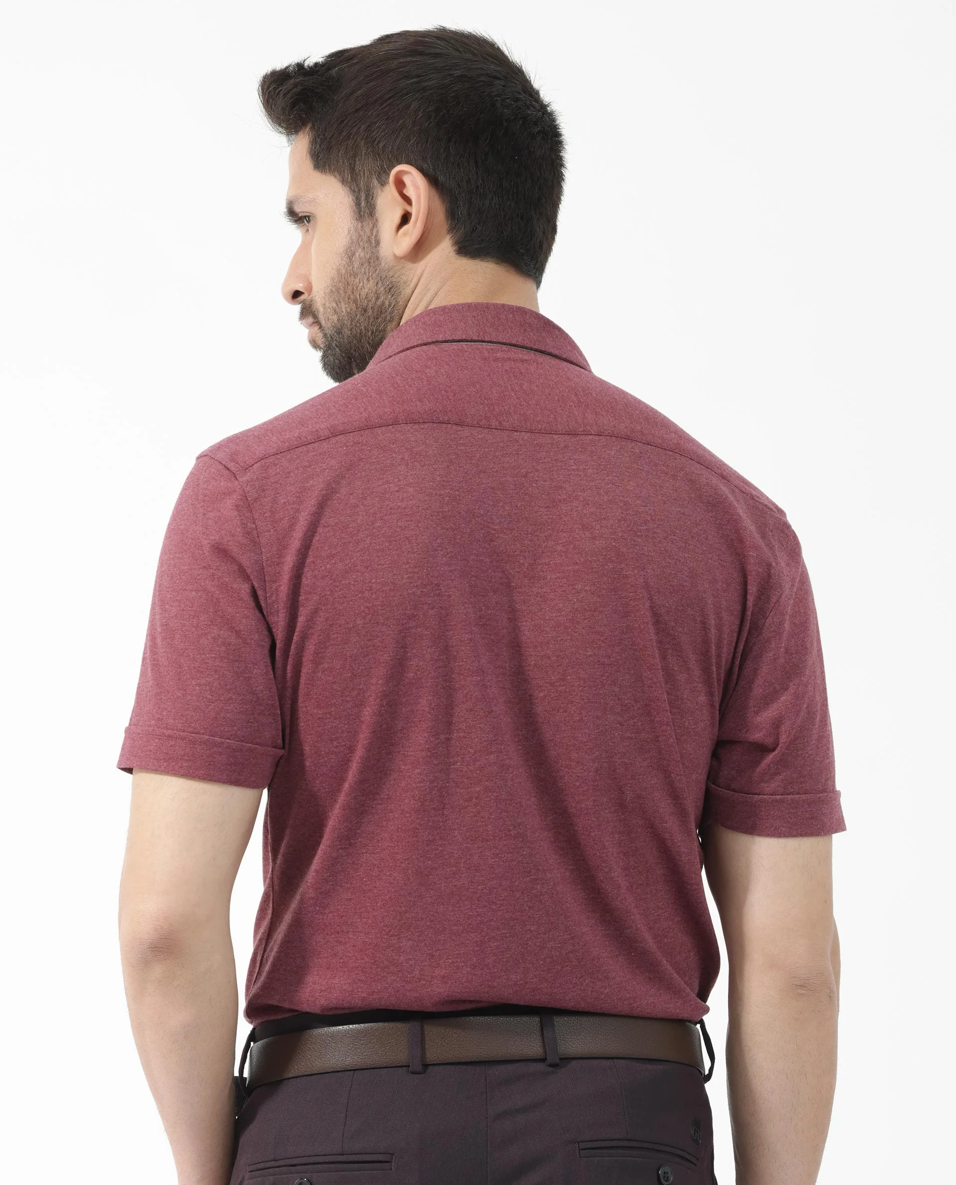 Rare Rabbit Men's Miraje Maroon Cotton Plain Regular Fit Half Sleeve Collared Shirt - Image 9