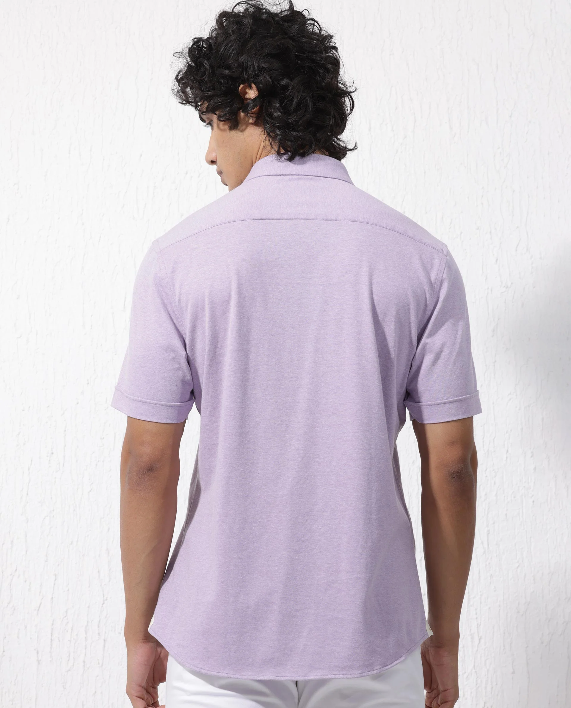 Rare Rabbit Men's Miraje Pastel Purple Cotton Plain Regular Fit Half Sleeve Collared Shirt - Image 10