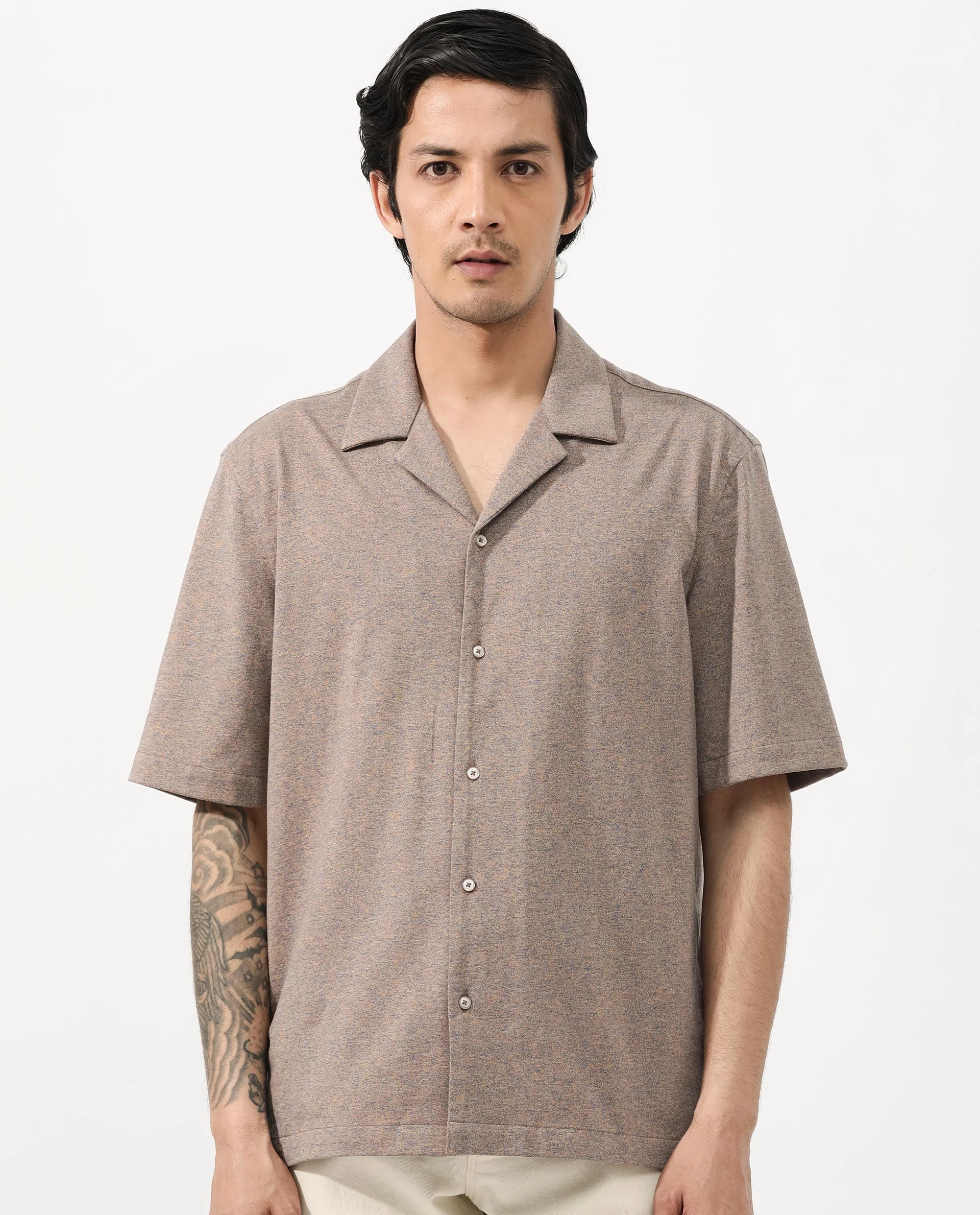 Rare Rabbit Men's Mirajo Dusky Orange Cotton Blend Plain Boxy Fit Half Sleeve Cuban Collar Shirt - Image 2