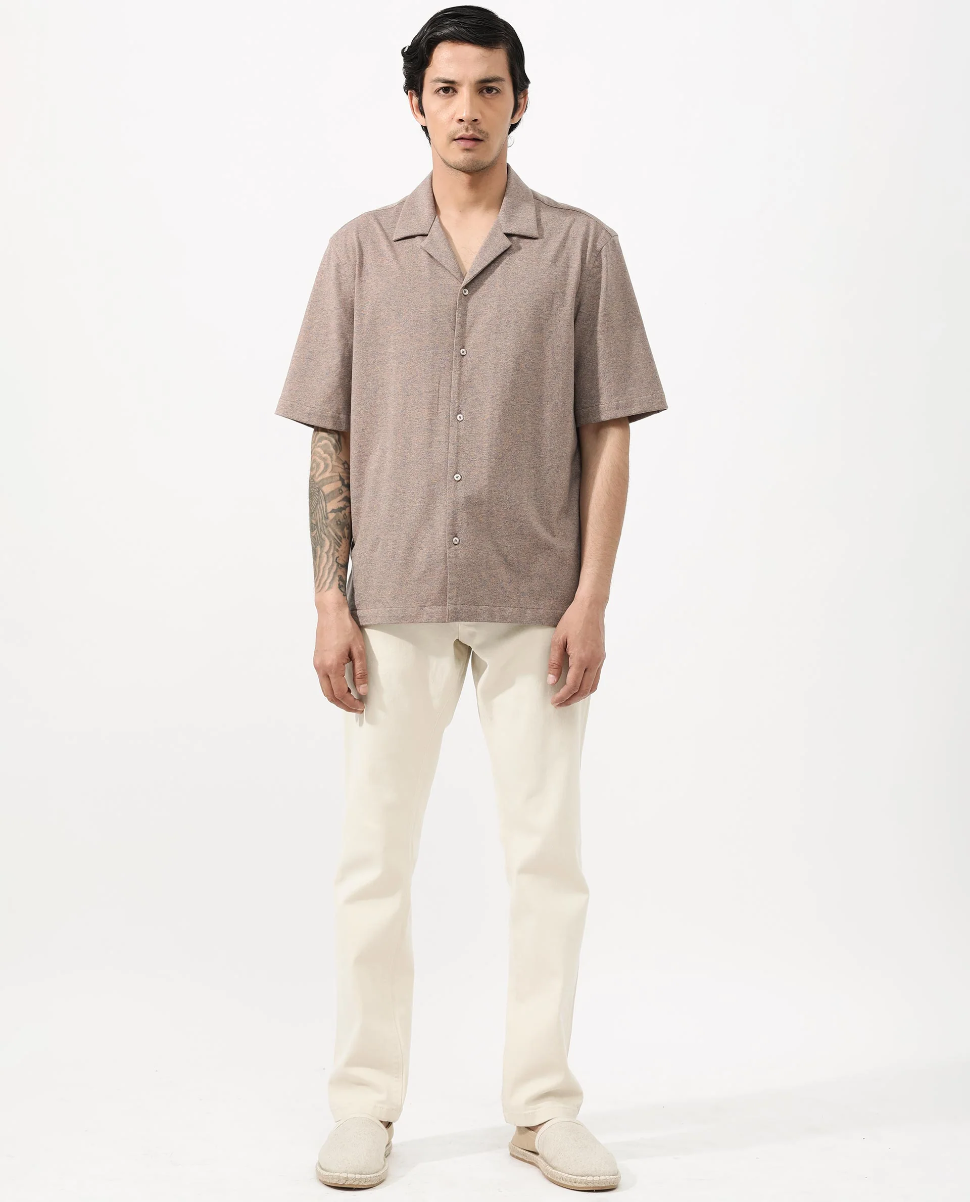 Rare Rabbit Men's Mirajo Dusky Orange Cotton Blend Plain Boxy Fit Half Sleeve Cuban Collar Shirt - Image 3