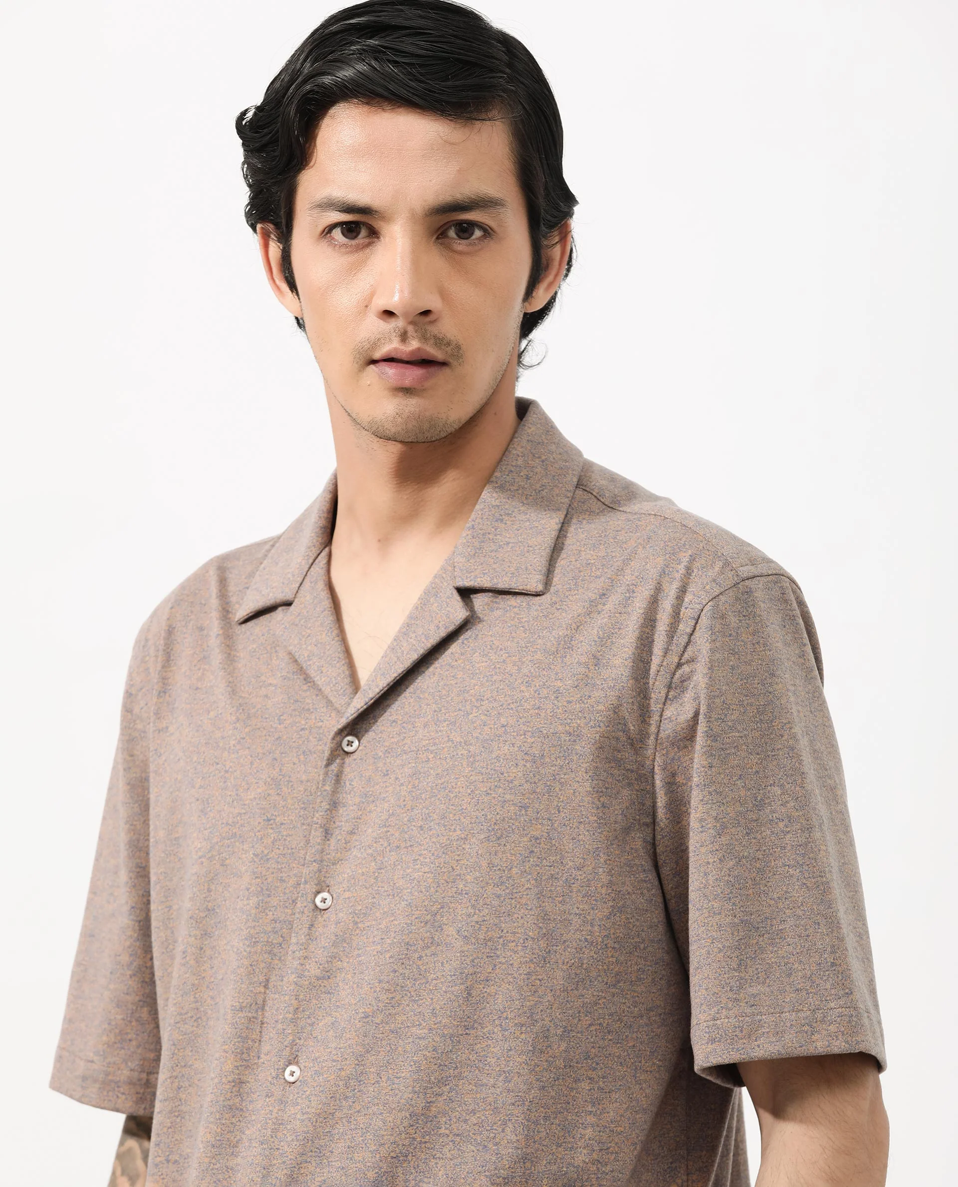 Rare Rabbit Men's Mirajo Dusky Orange Cotton Blend Plain Boxy Fit Half Sleeve Cuban Collar Shirt - Image 5