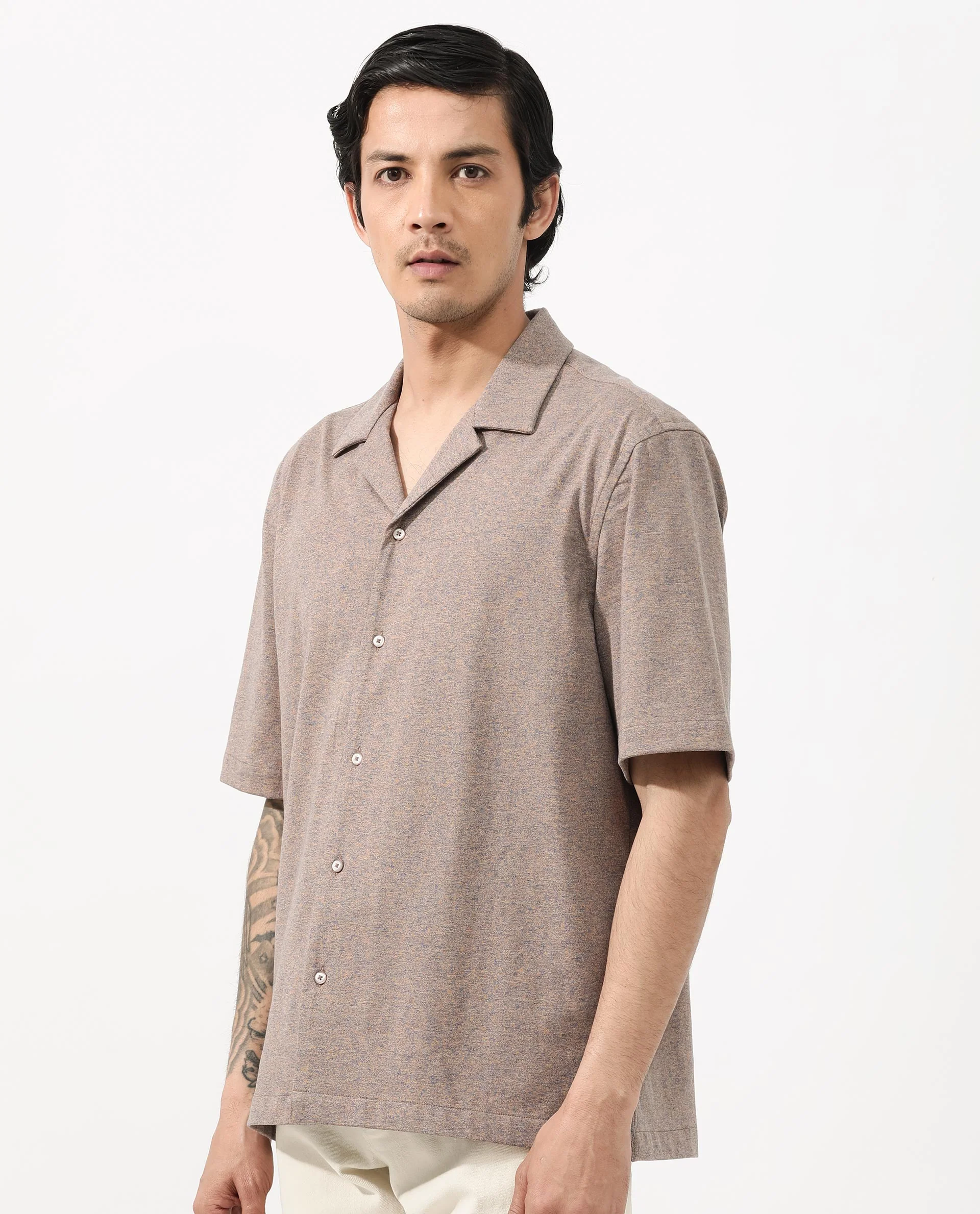 Rare Rabbit Men's Mirajo Dusky Orange Cotton Blend Plain Boxy Fit Half Sleeve Cuban Collar Shirt - Image 6