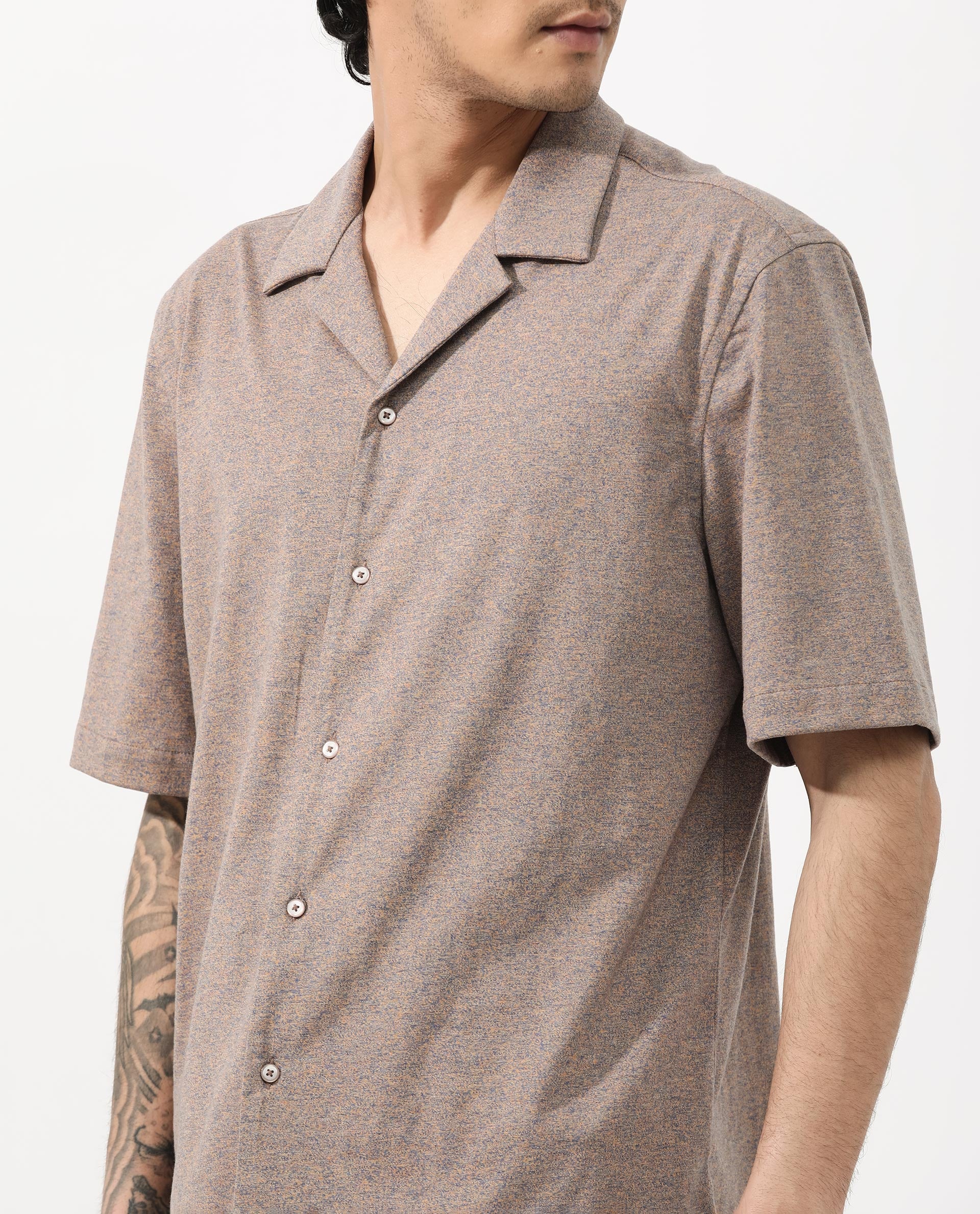 Rare Rabbit Men's Mirajo Dusky Orange Cotton Blend Plain Boxy Fit Half Sleeve Cuban Collar Shirt - Image 7