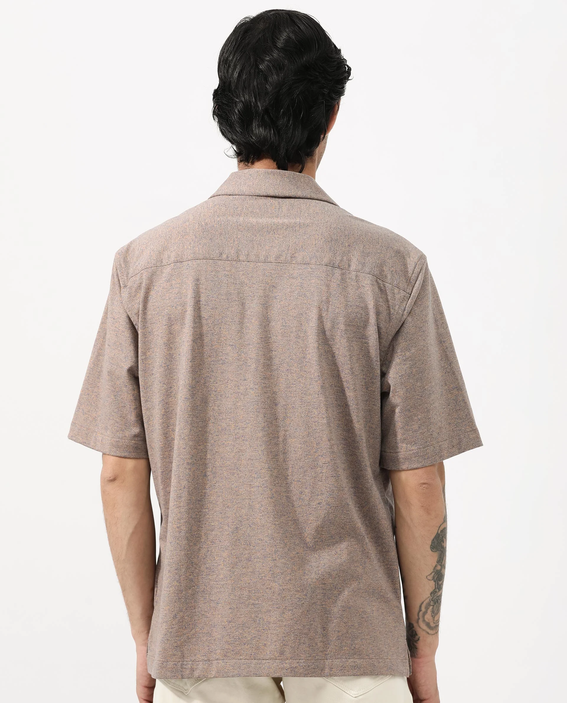 Rare Rabbit Men's Mirajo Dusky Orange Cotton Blend Plain Boxy Fit Half Sleeve Cuban Collar Shirt - Image 8