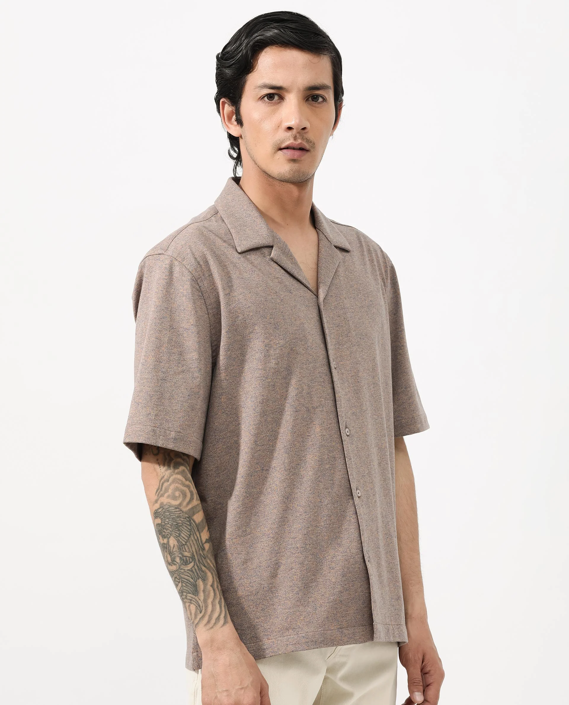 Rare Rabbit Men's Mirajo Dusky Orange Cotton Blend Plain Boxy Fit Half Sleeve Cuban Collar Shirt - Image 9