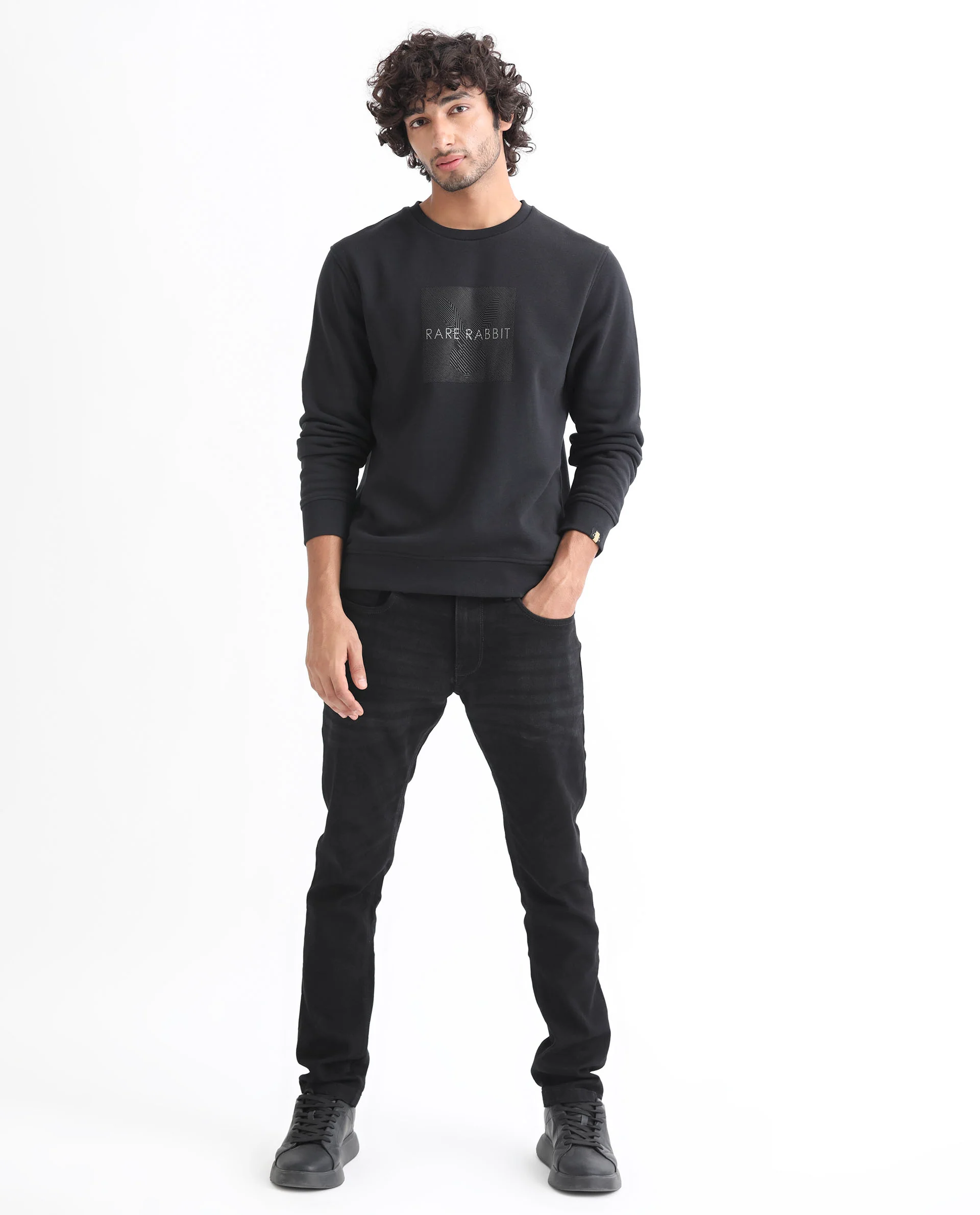 Rare Rabbit Men's Miranda Dark Grey Cotton Graphic Print Regular Fit Full Sleeve Crew Neck Sweatshirt - Image 2