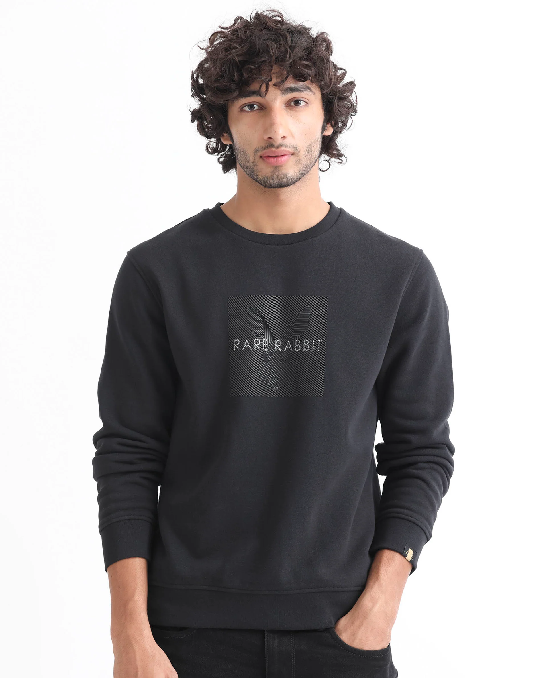 Rare Rabbit Men's Miranda Dark Grey Cotton Graphic Print Regular Fit Full Sleeve Crew Neck Sweatshirt - Image 3