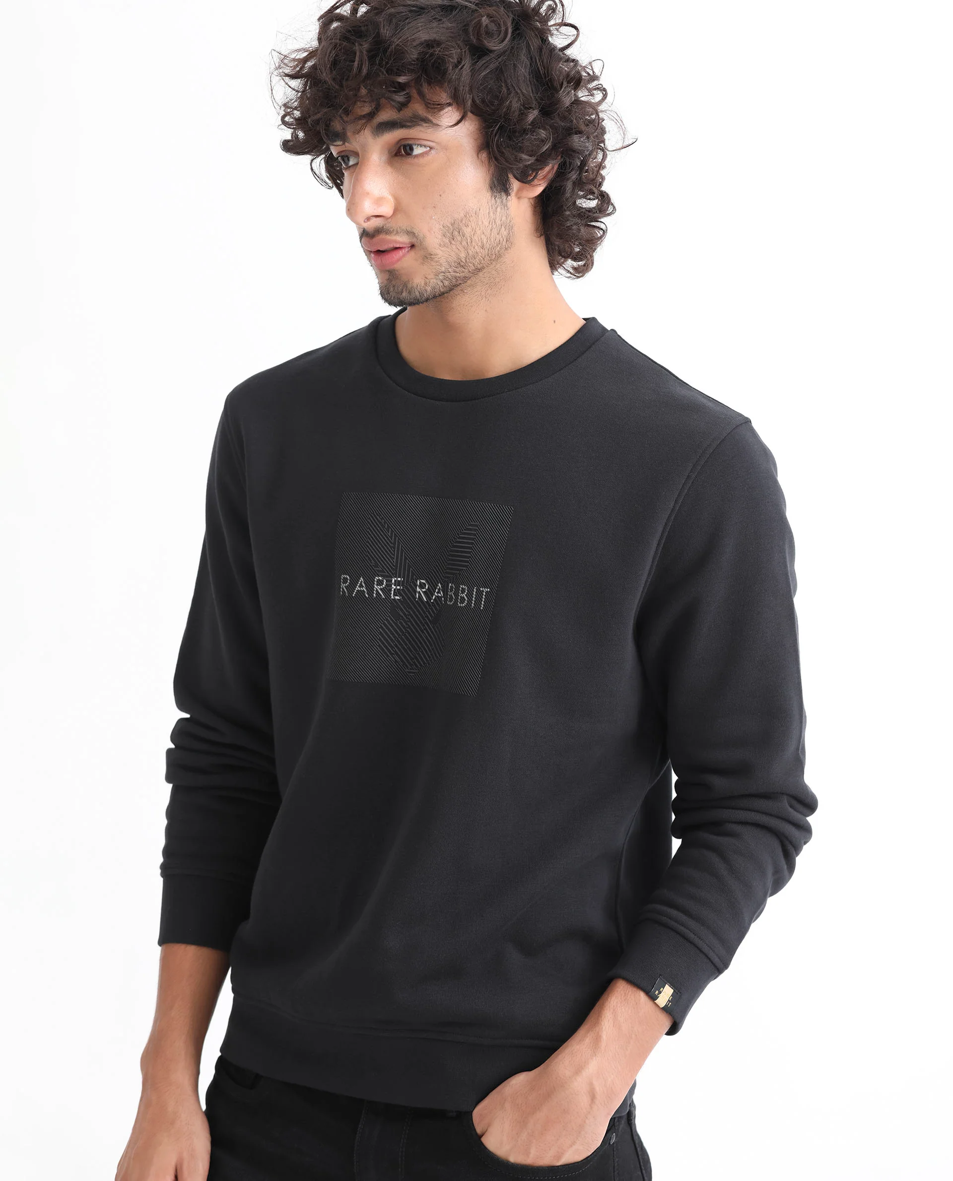 Rare Rabbit Men's Miranda Dark Grey Cotton Graphic Print Regular Fit Full Sleeve Crew Neck Sweatshirt - Image 4