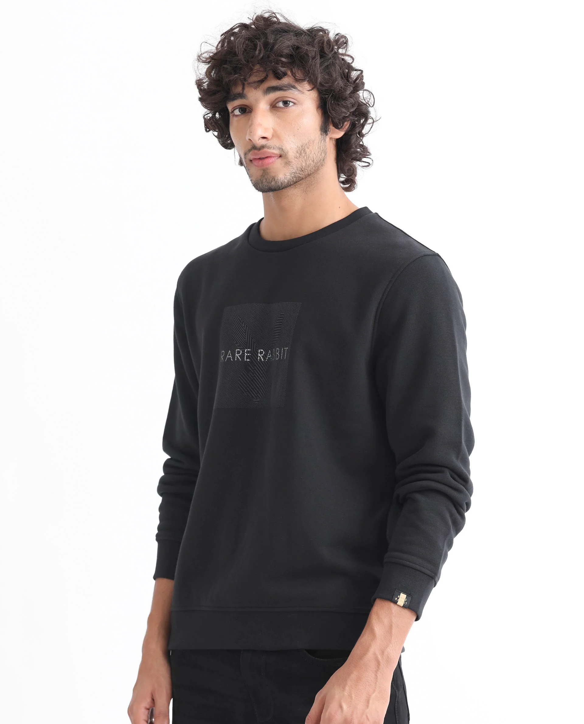 Rare Rabbit Men's Miranda Dark Grey Cotton Graphic Print Regular Fit Full Sleeve Crew Neck Sweatshirt - Image 5