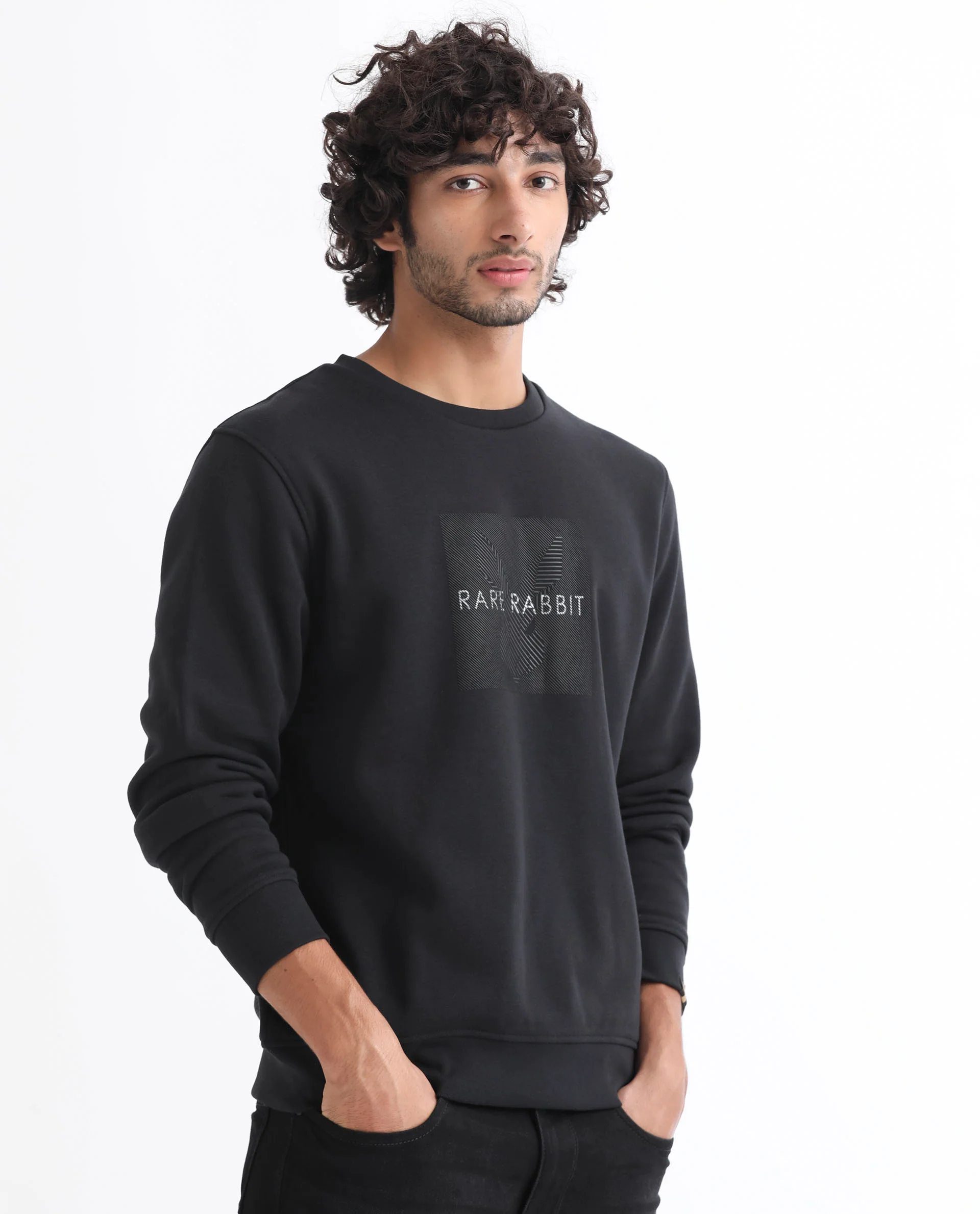 Rare Rabbit Men's Miranda Dark Grey Cotton Graphic Print Regular Fit Full Sleeve Crew Neck Sweatshirt - Image 6