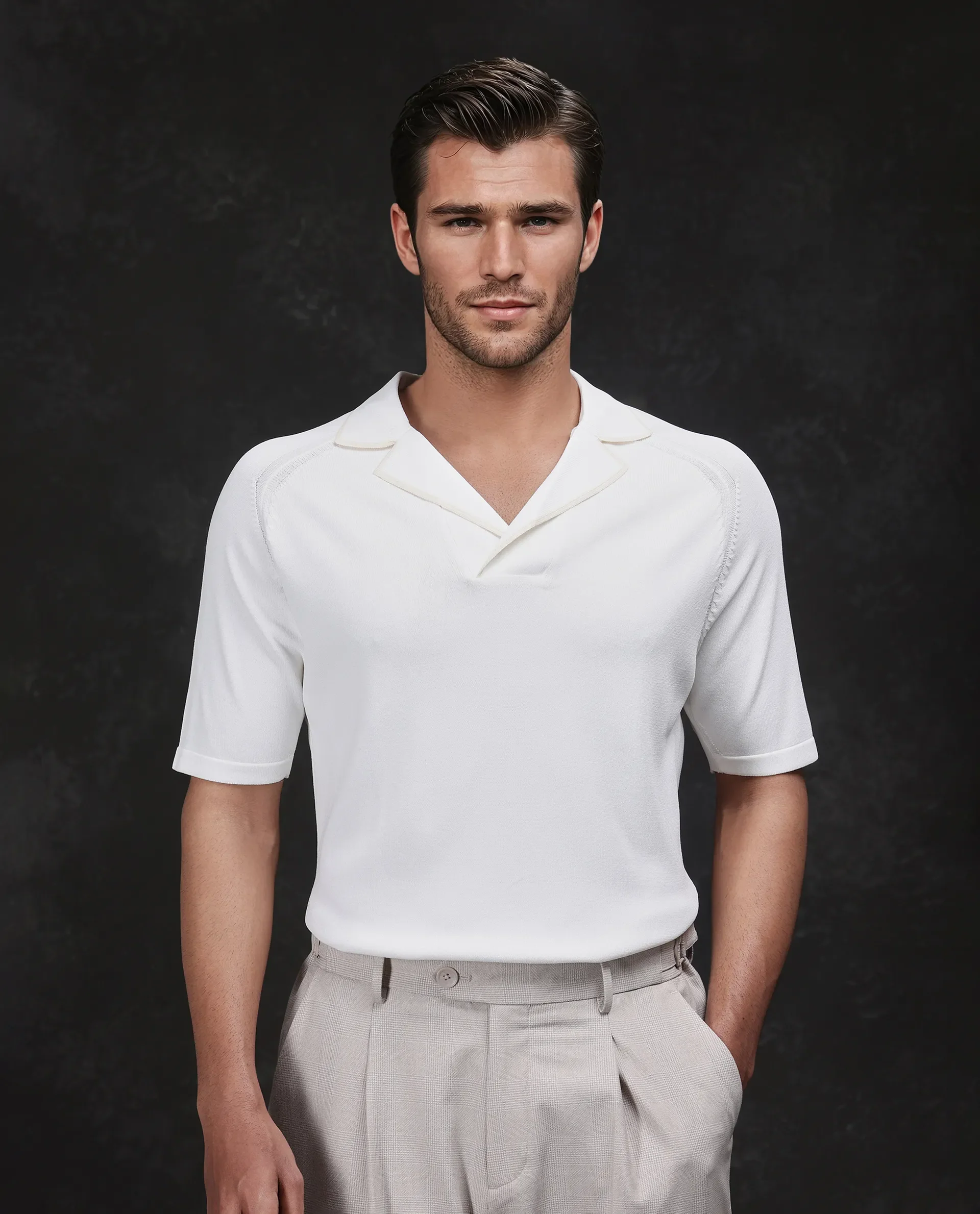 Rare Rabbit Men's Miri Off White Cotton Plain Regular Fit Half Sleeve Polo