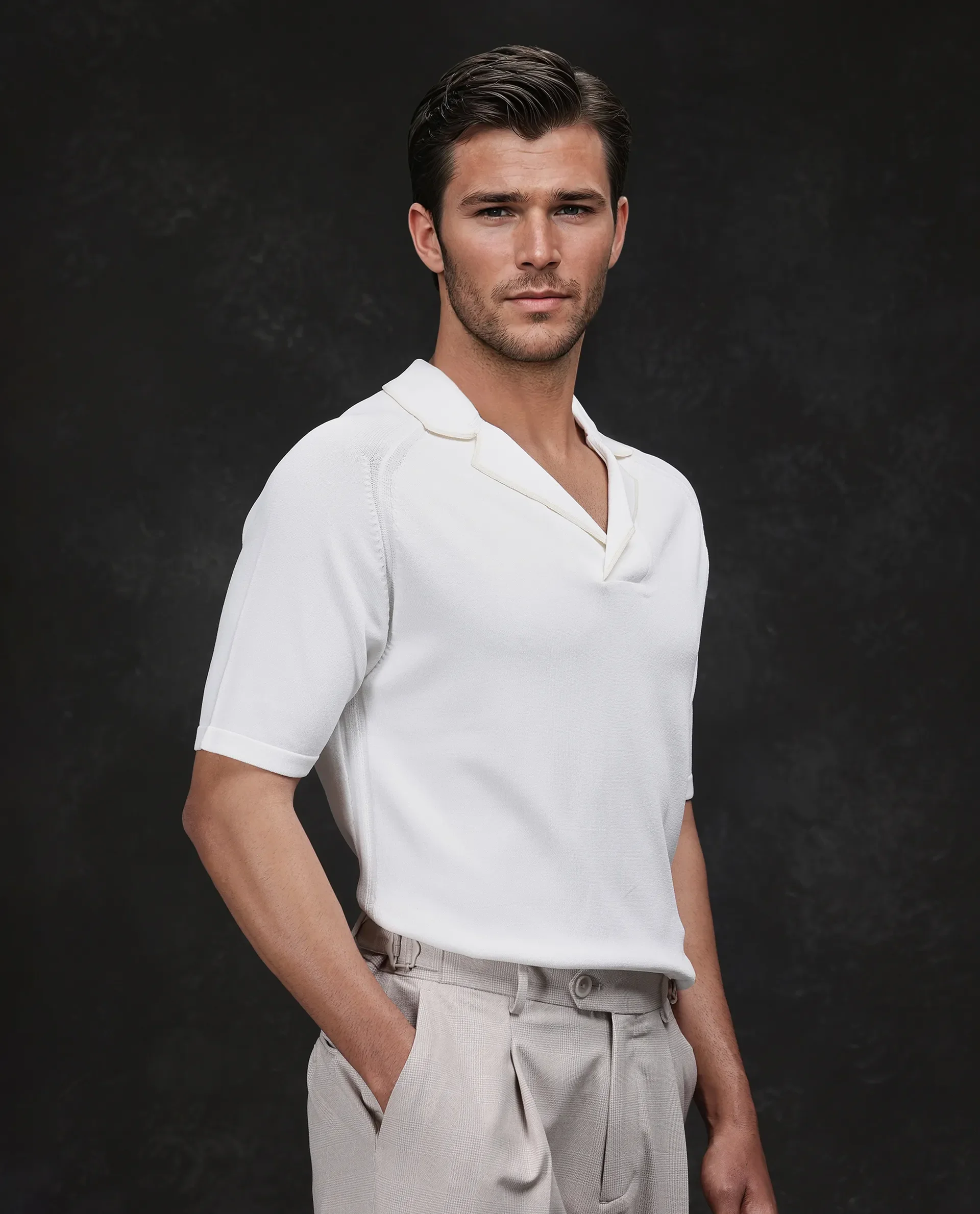 Rare Rabbit Men's Miri Off White Cotton Plain Regular Fit Half Sleeve Polo - Image 4