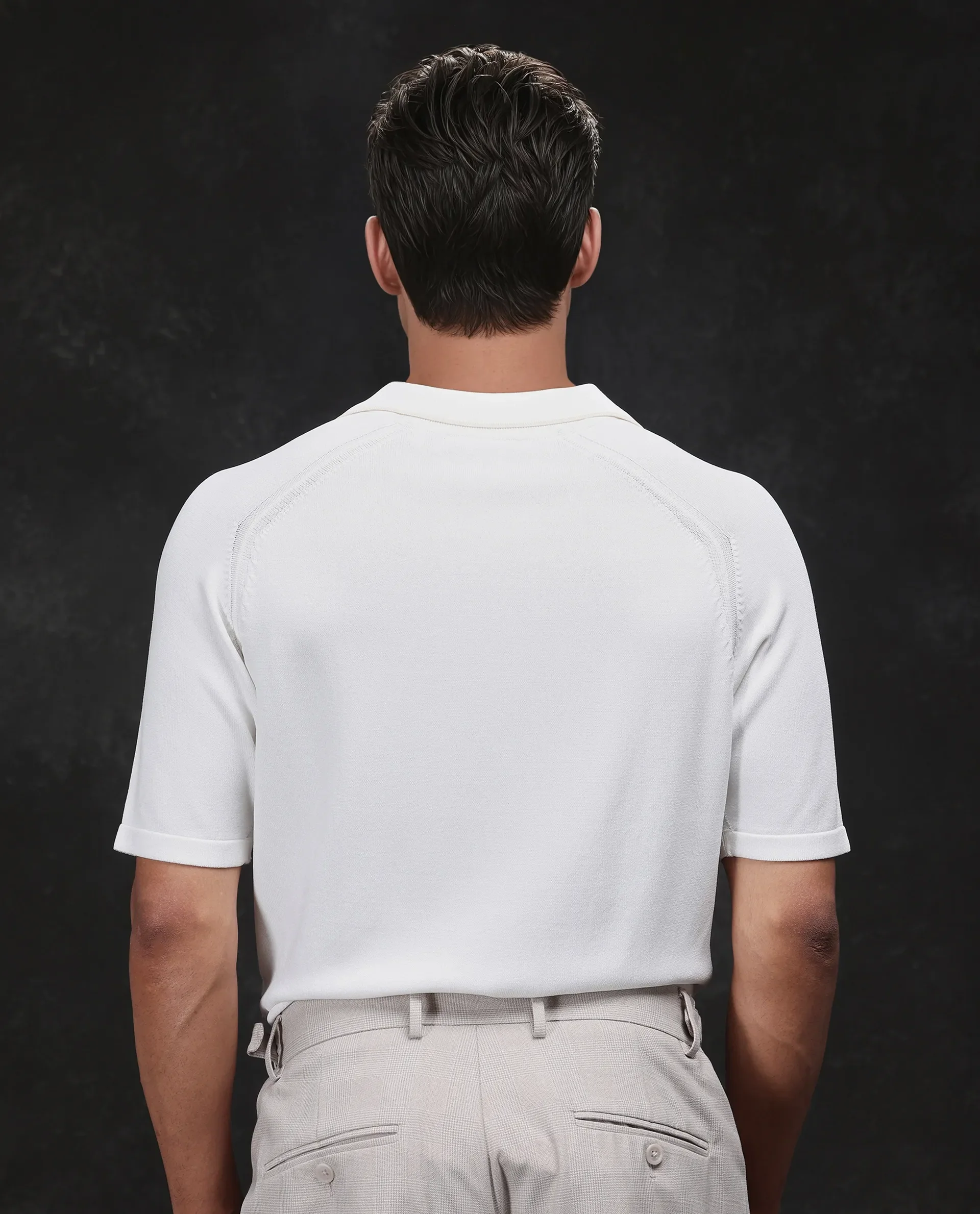 Rare Rabbit Men's Miri Off White Cotton Plain Regular Fit Half Sleeve Polo - Image 7