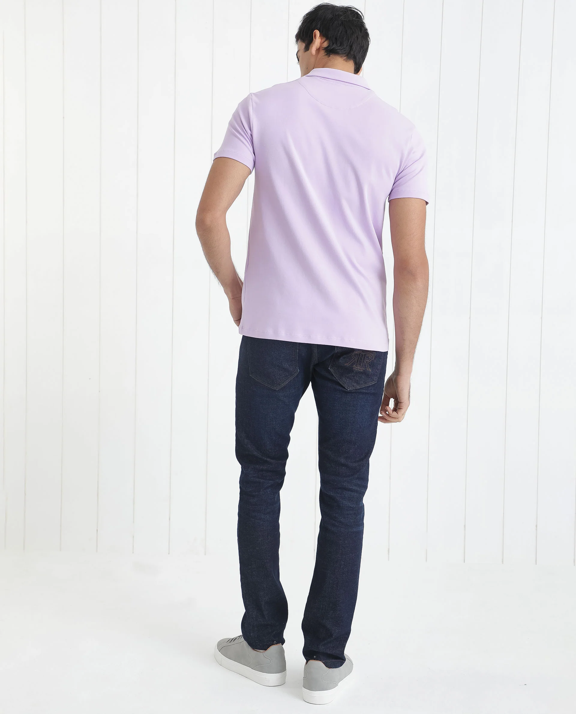 Rare Rabbit Men's Mirim Pastel Purple Cotton Plain Regular Fit Half Sleeve Polo - Image 10