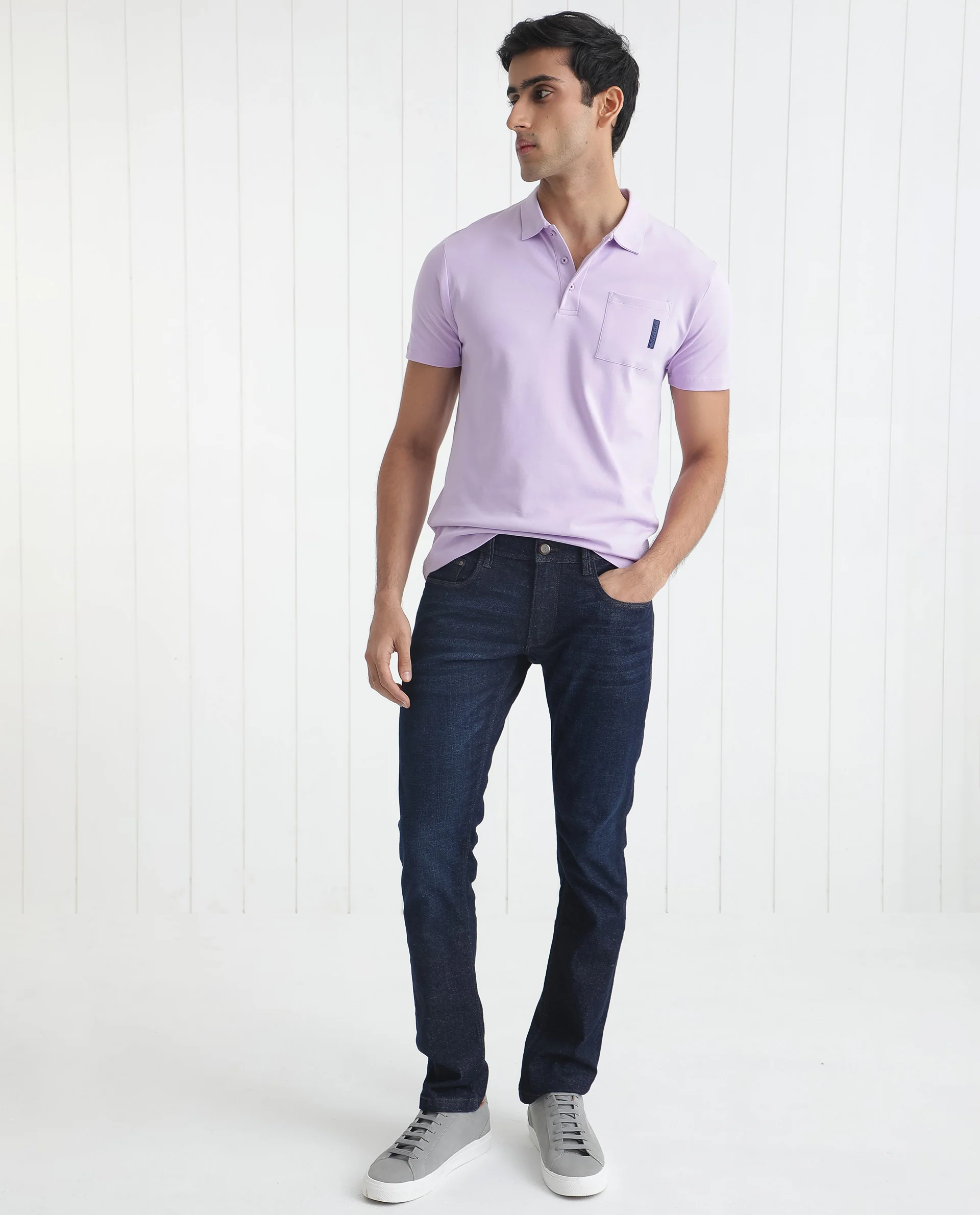 Rare Rabbit Men's Mirim Pastel Purple Cotton Plain Regular Fit Half Sleeve Polo - Image 2