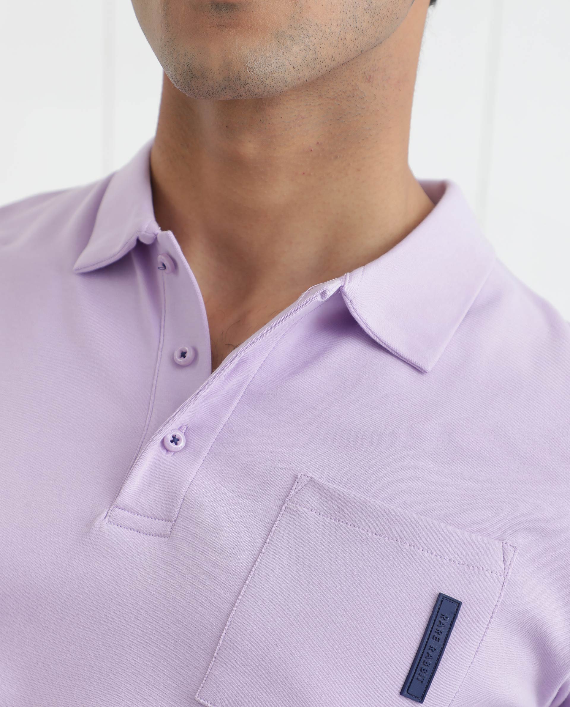 Rare Rabbit Men's Mirim Pastel Purple Cotton Plain Regular Fit Half Sleeve Polo - Image 4