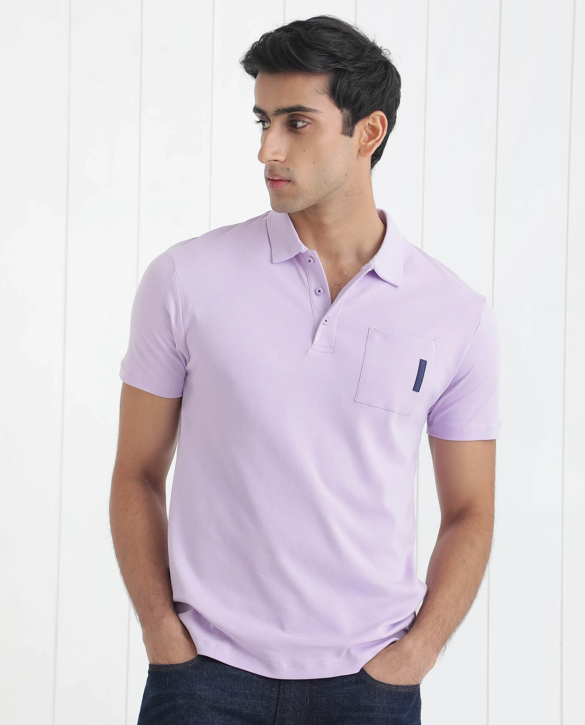 Rare Rabbit Men's Mirim Pastel Purple Cotton Plain Regular Fit Half Sleeve Polo - Image 6