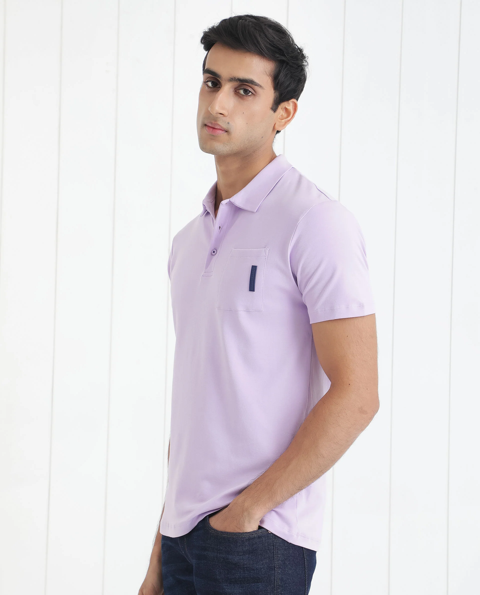 Rare Rabbit Men's Mirim Pastel Purple Cotton Plain Regular Fit Half Sleeve Polo - Image 7