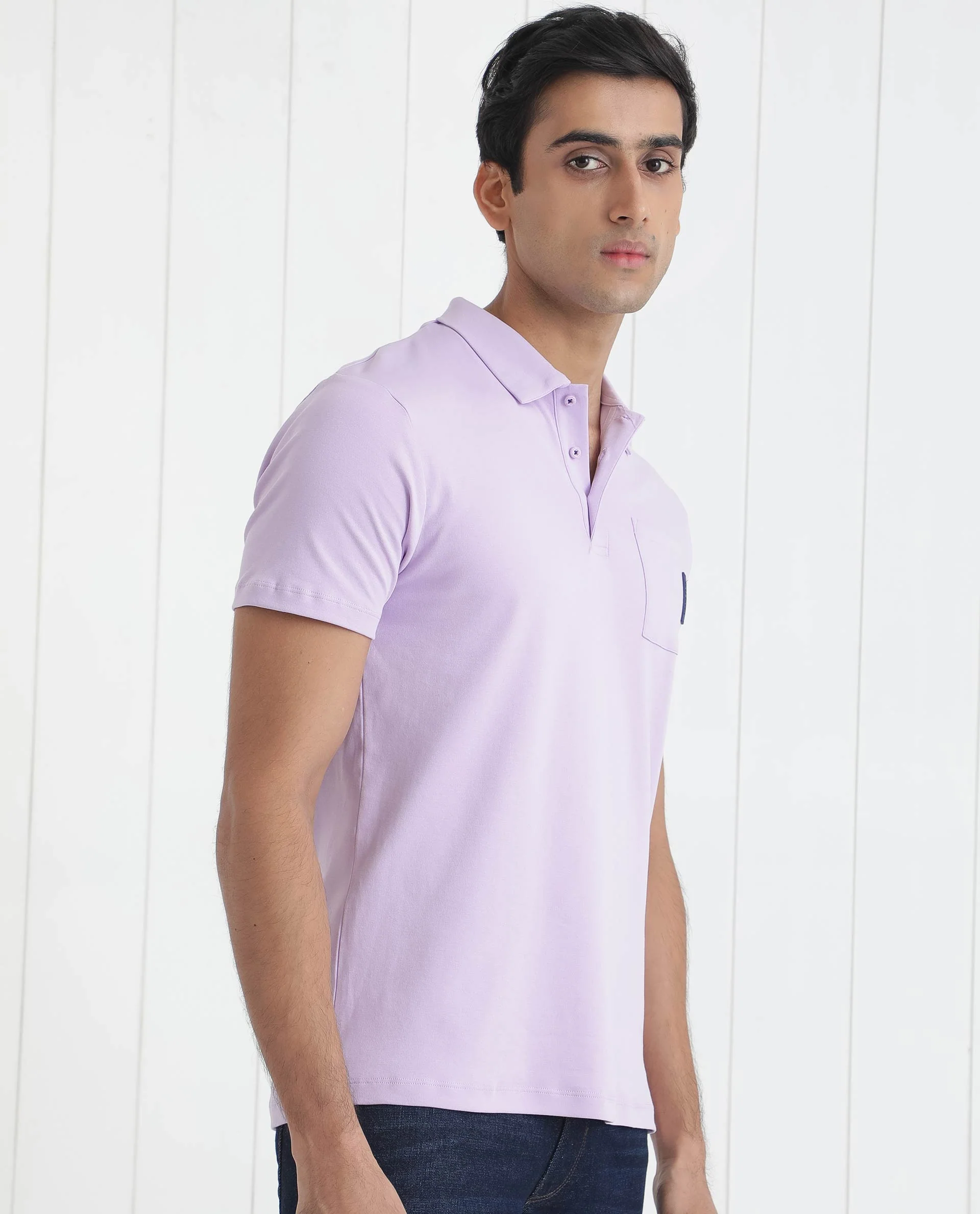 Rare Rabbit Men's Mirim Pastel Purple Cotton Plain Regular Fit Half Sleeve Polo - Image 8