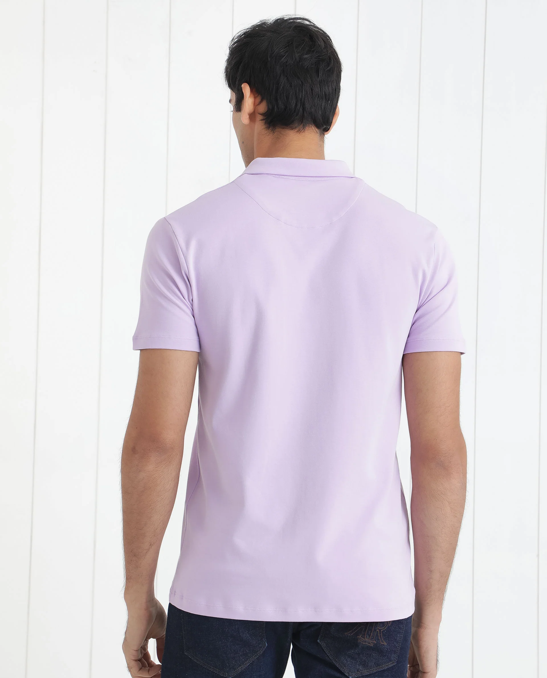 Rare Rabbit Men's Mirim Pastel Purple Cotton Plain Regular Fit Half Sleeve Polo - Image 9