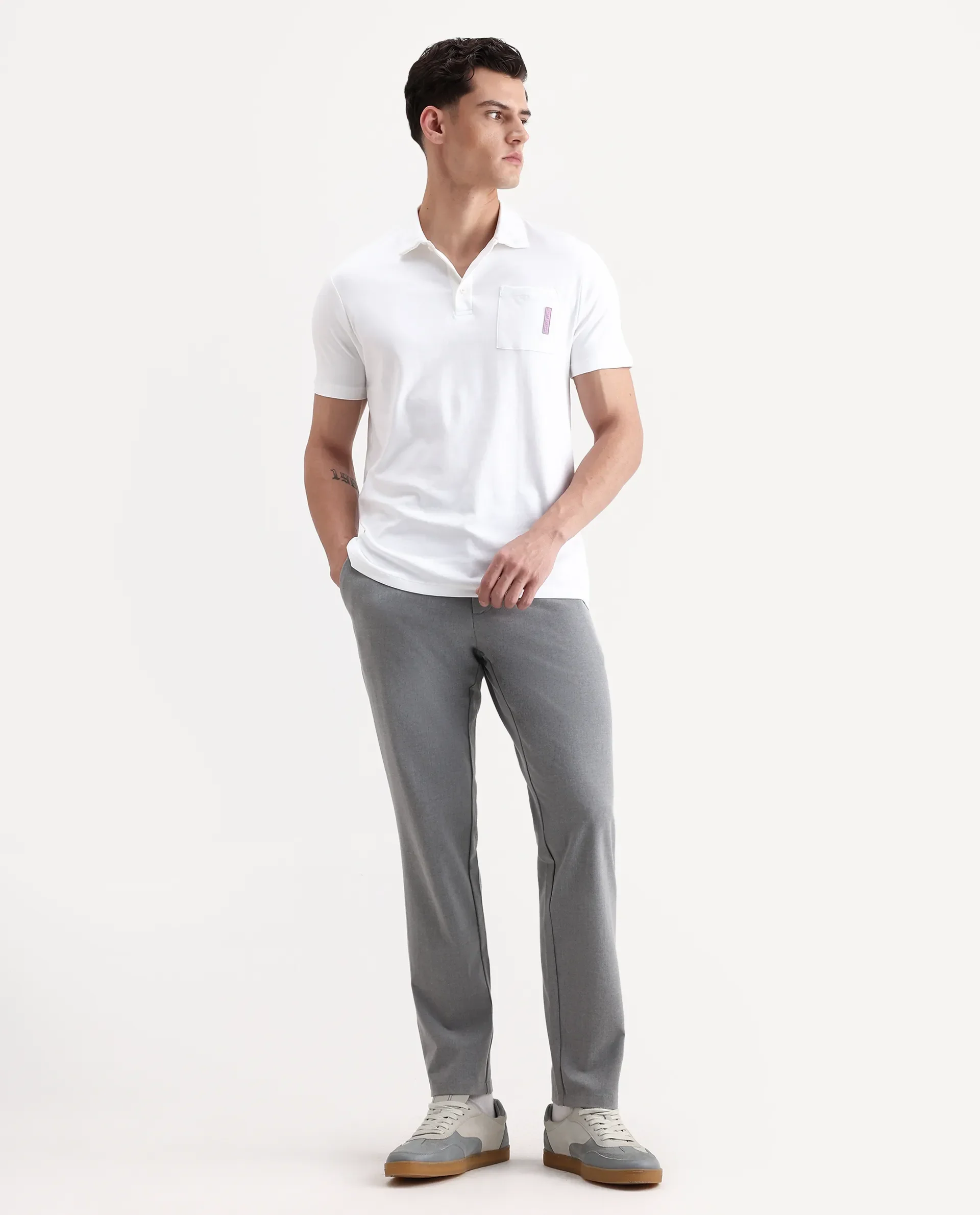 Rare Rabbit Men's Mirim White Cotton Plain Regular Fit Half Sleeve Polo - Image 2