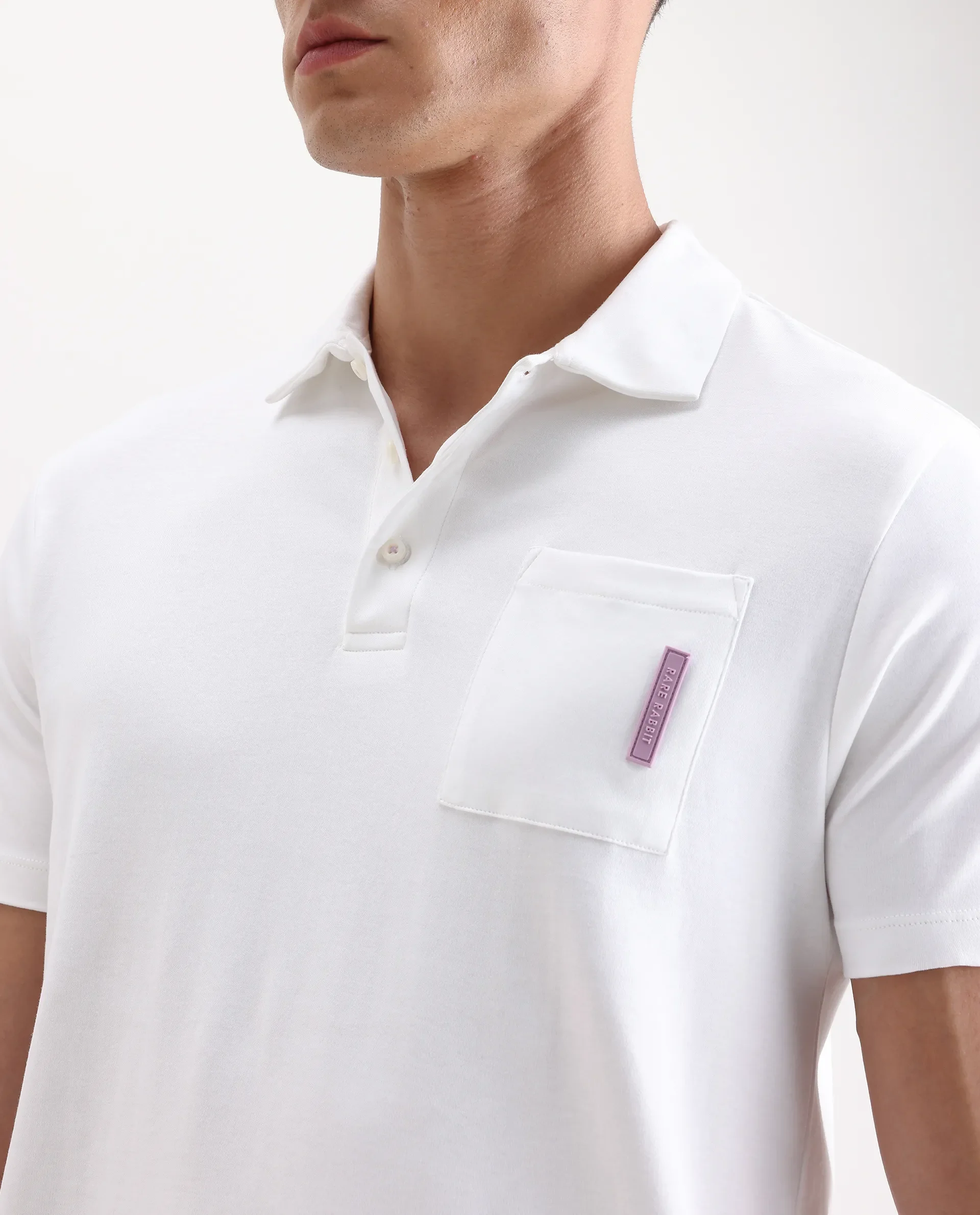 Rare Rabbit Men's Mirim White Cotton Plain Regular Fit Half Sleeve Polo - Image 3