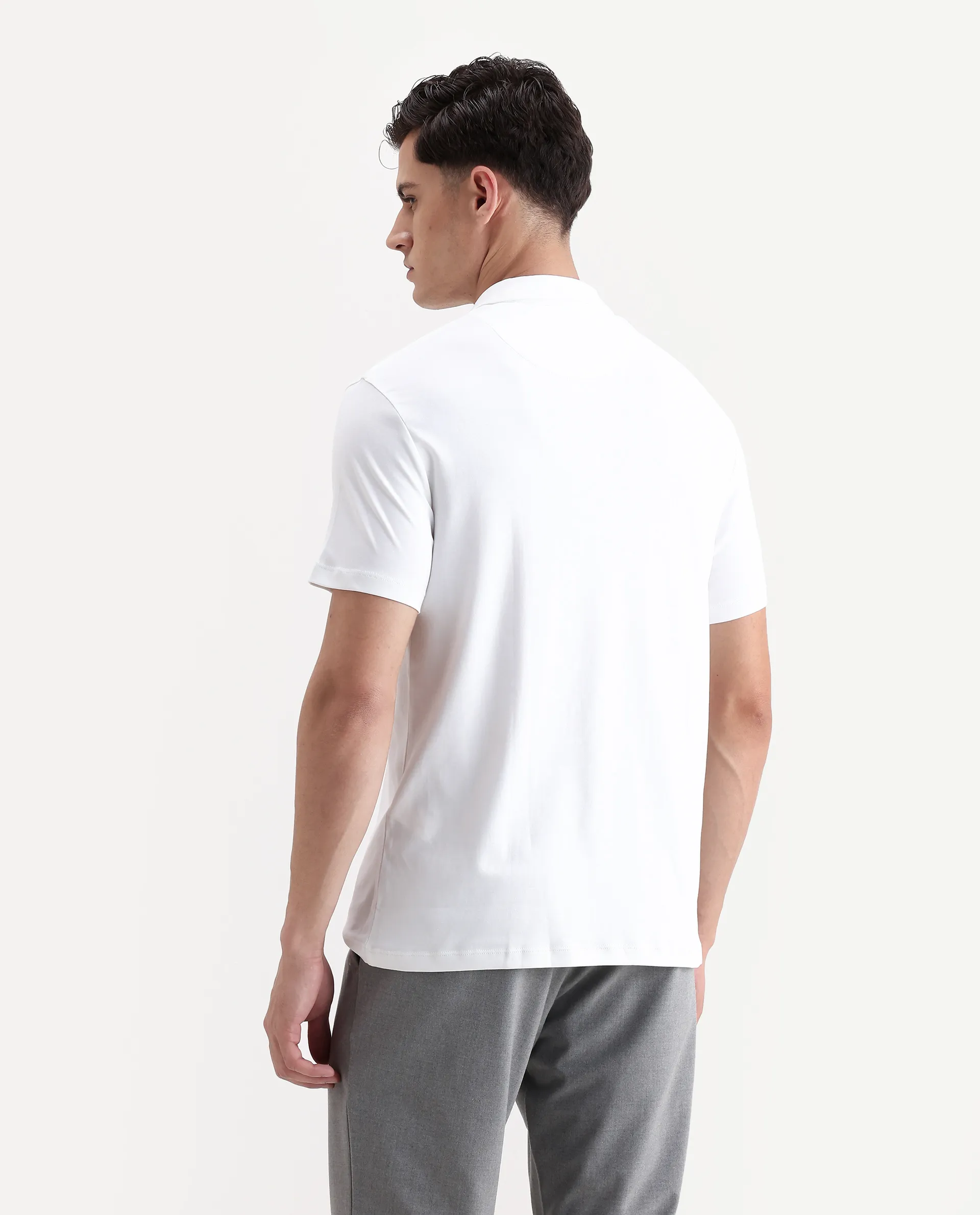 Rare Rabbit Men's Mirim White Cotton Plain Regular Fit Half Sleeve Polo - Image 7
