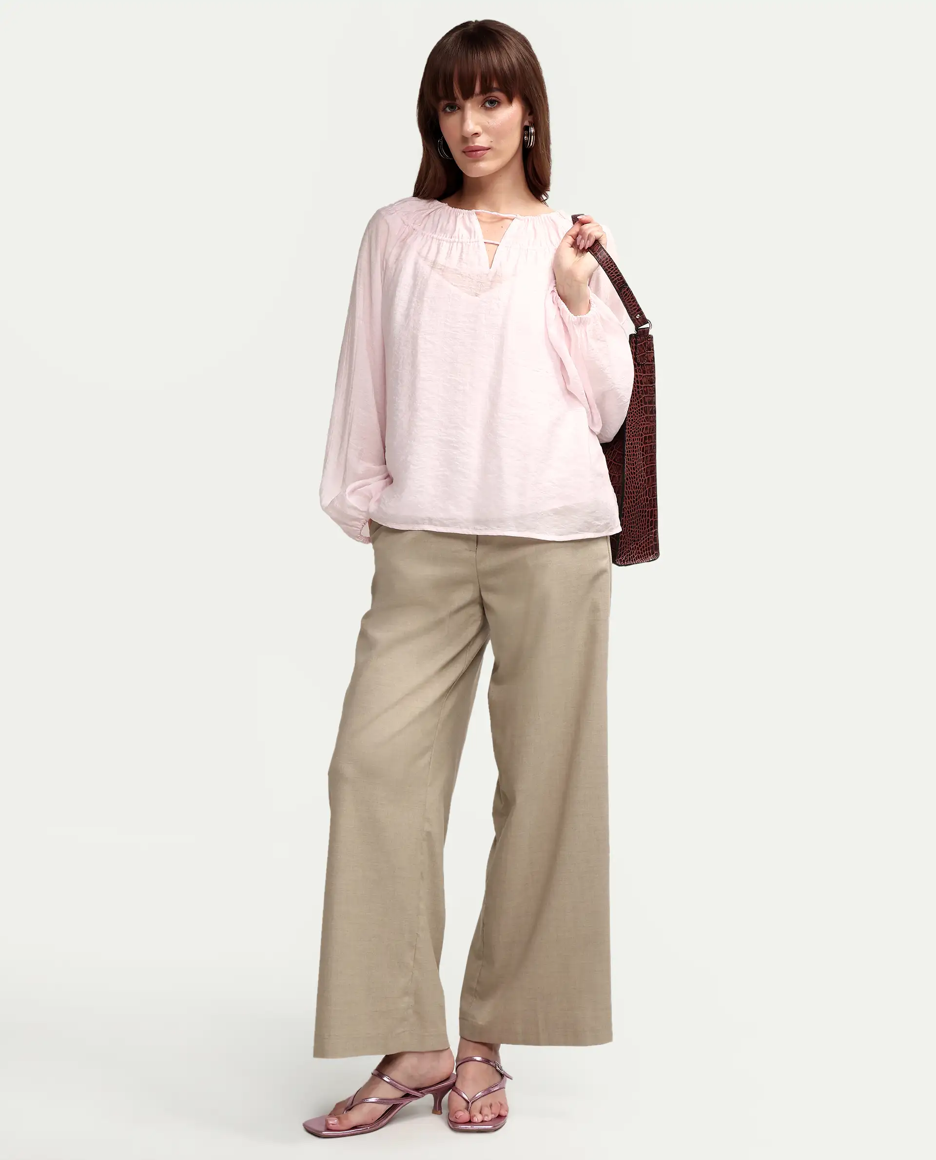 Rareism Women's Mirino Light Pink Viscose Full Sleeve Boat Neck Regular Top - Image 2