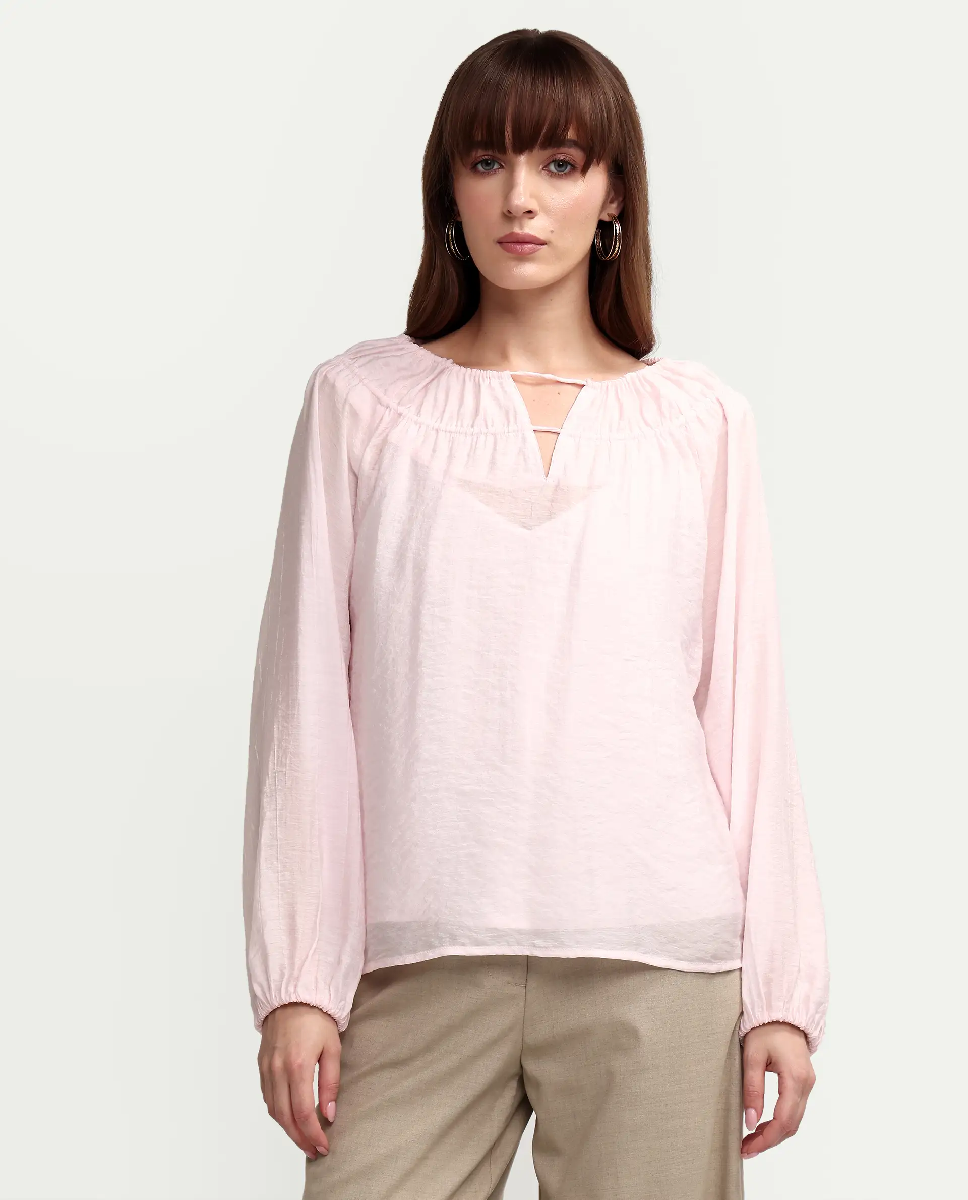 Rareism Women's Mirino Light Pink Viscose Full Sleeve Boat Neck Regular Top - Image 4