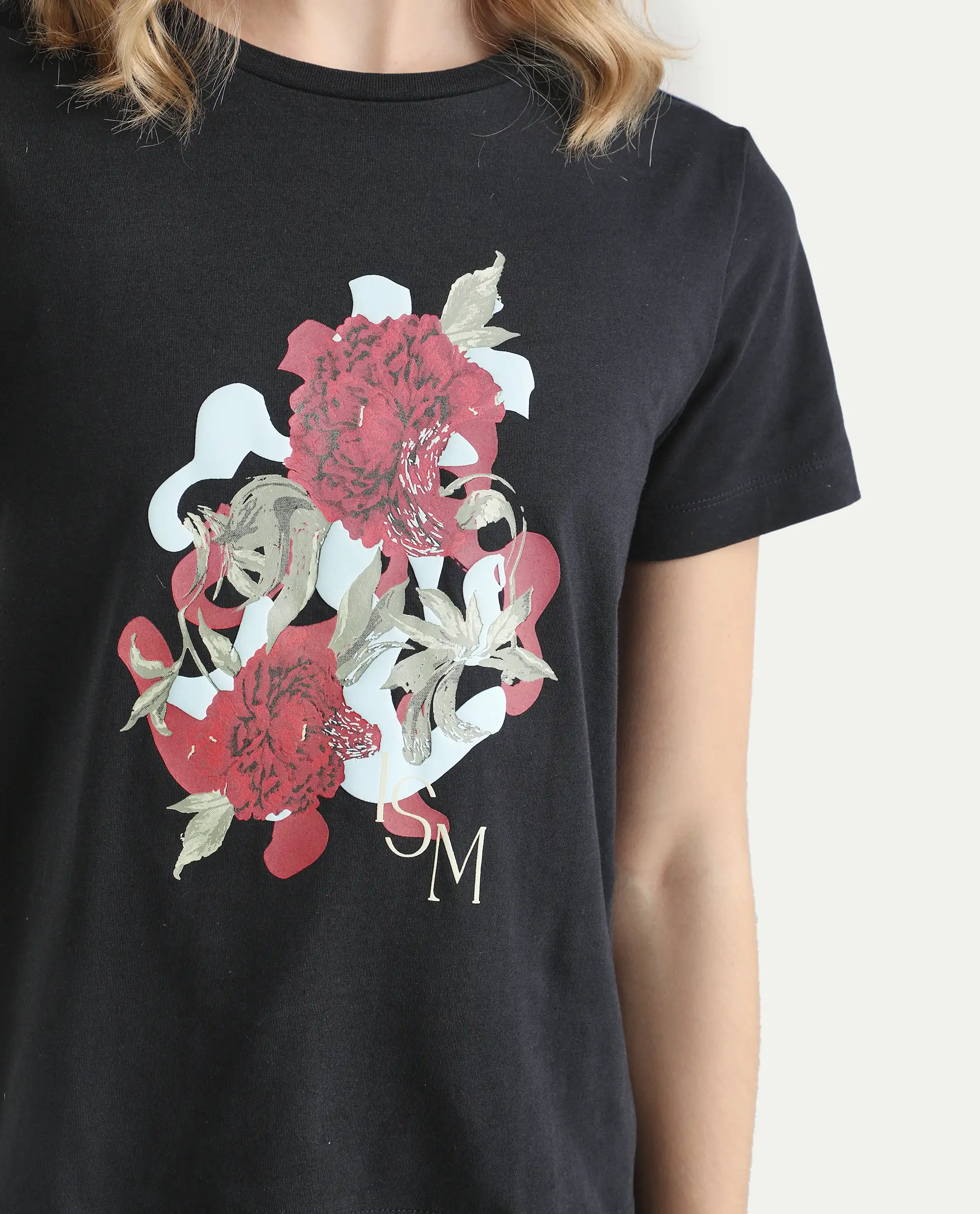 Rareism Women's Mirth Black Cotton Blend Crew Neck Graphic Print Regular Fit T-Shirt - Image 4