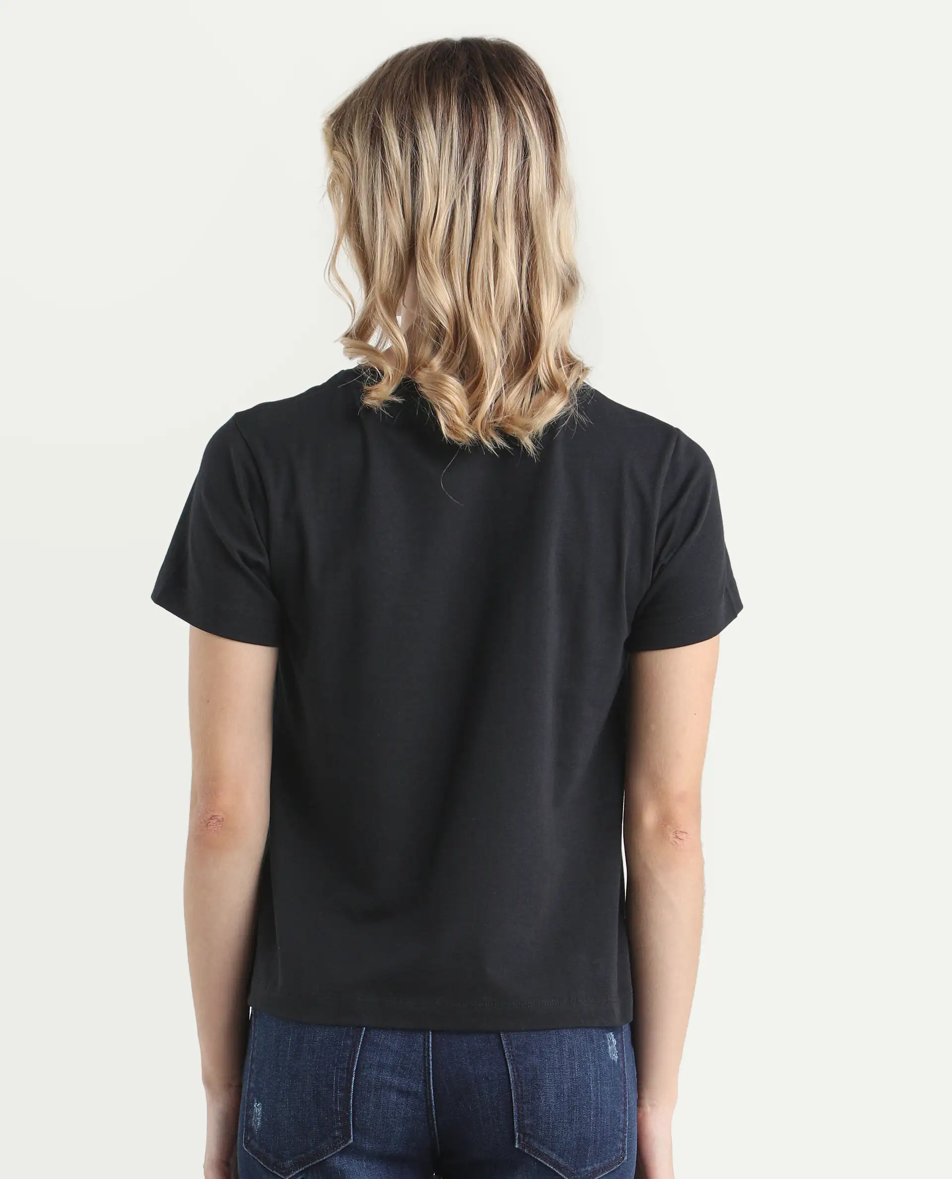 Rareism Women's Mirth Black Cotton Blend Crew Neck Graphic Print Regular Fit T-Shirt - Image 7