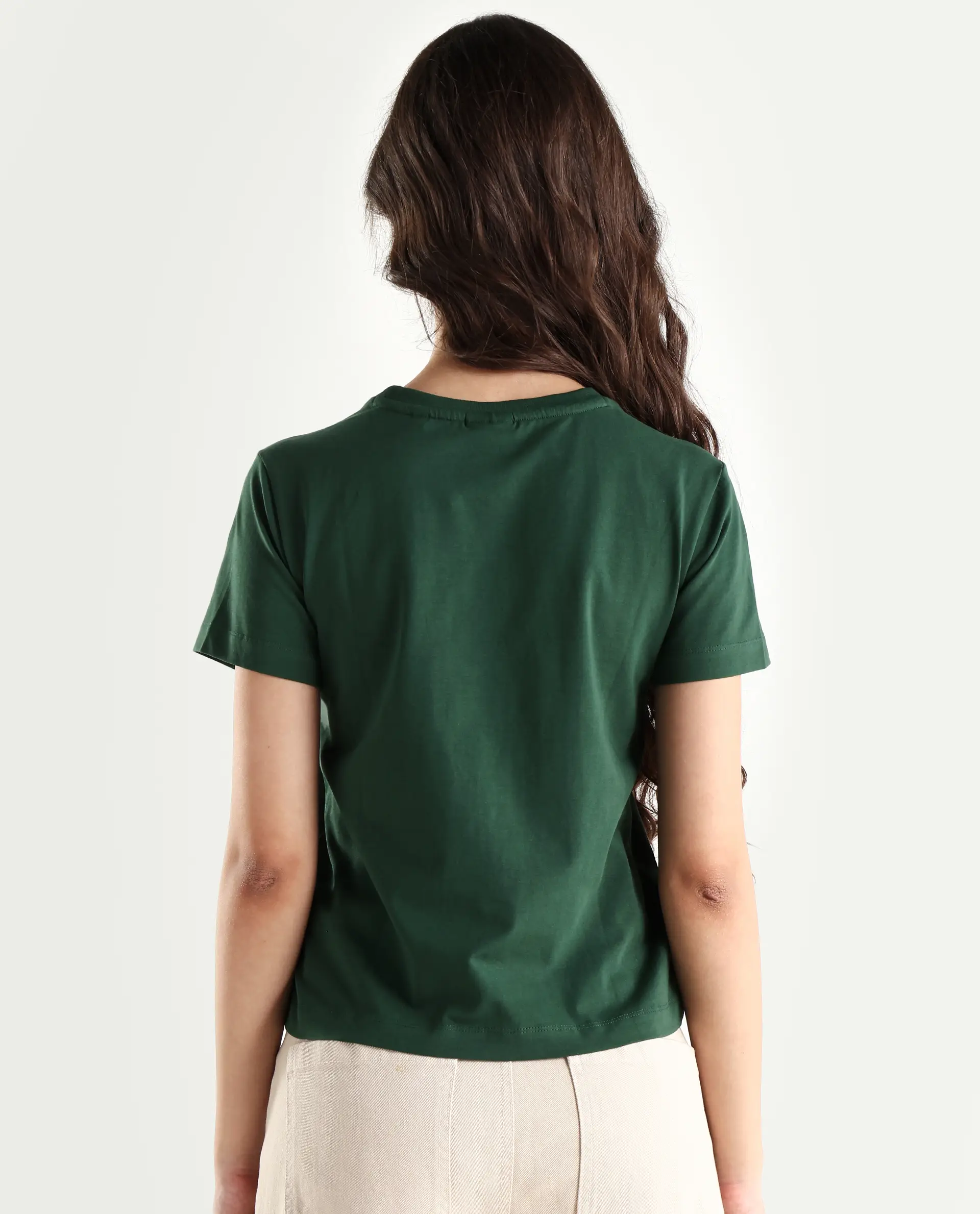 Rareism Women's Mirth Olive Cotton Blend Crew Neck Graphic Print Regular Fit T-Shirt - Image 7