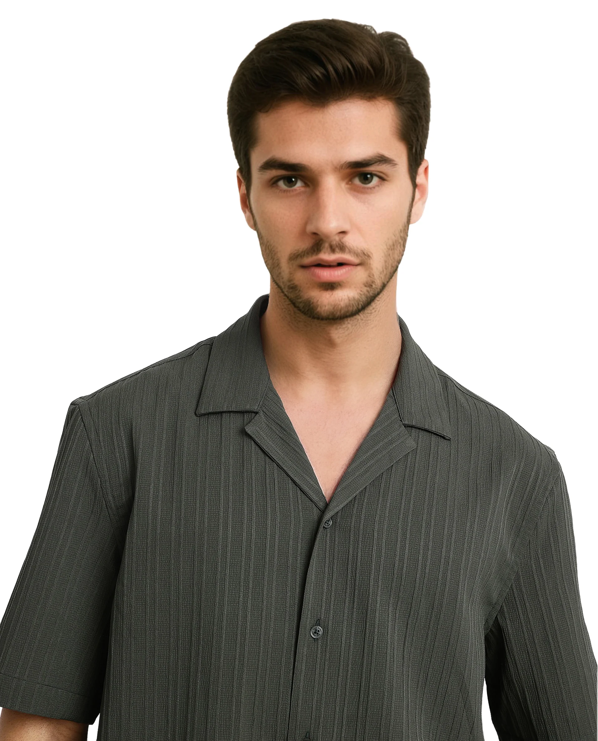 Rare Rabbit Men's Mirtilo Dark Green Polyester Striped Print Boxy Fit Half Sleeve Cuban Collar Shirt - Image 4