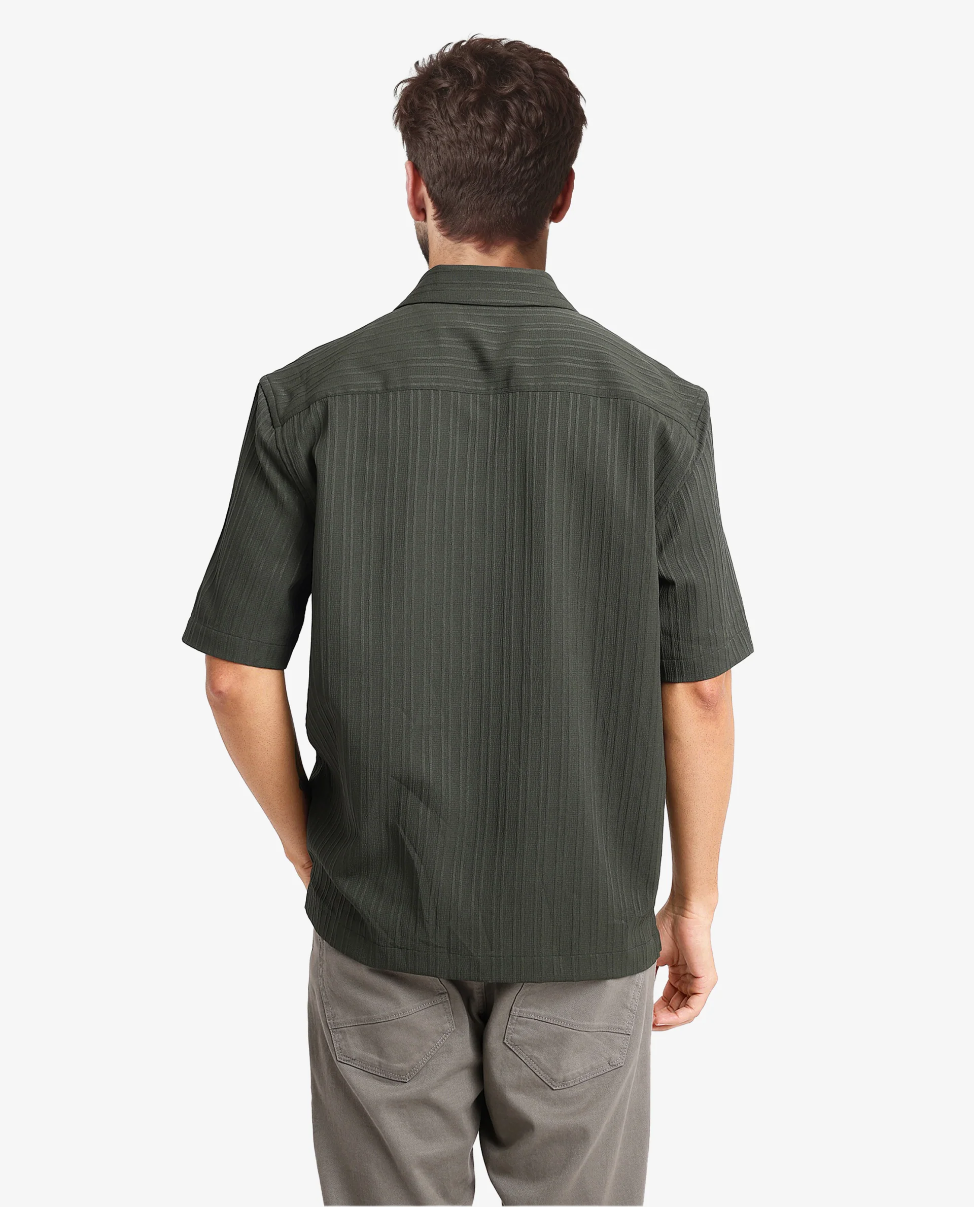 Rare Rabbit Men's Mirtilo Dark Green Polyester Striped Print Boxy Fit Half Sleeve Cuban Collar Shirt - Image 7