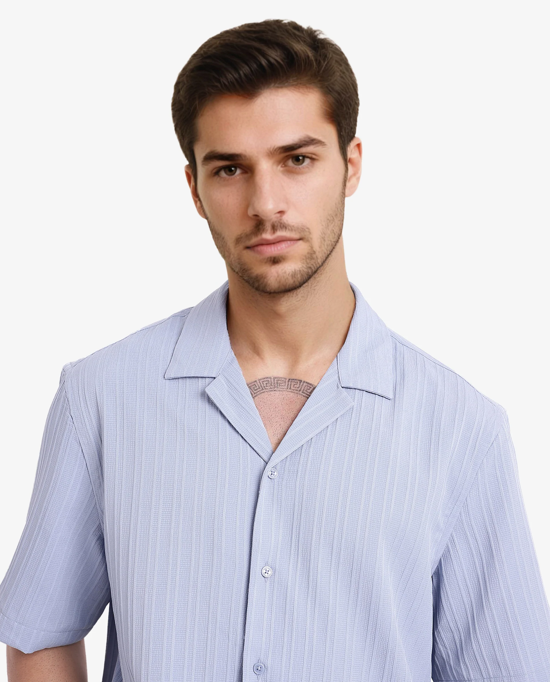 Rare Rabbit Men's Mirtilo Light Blue Polyester Striped Print Boxy Fit Half Sleeve Cuban Collar Shirt - Image 4