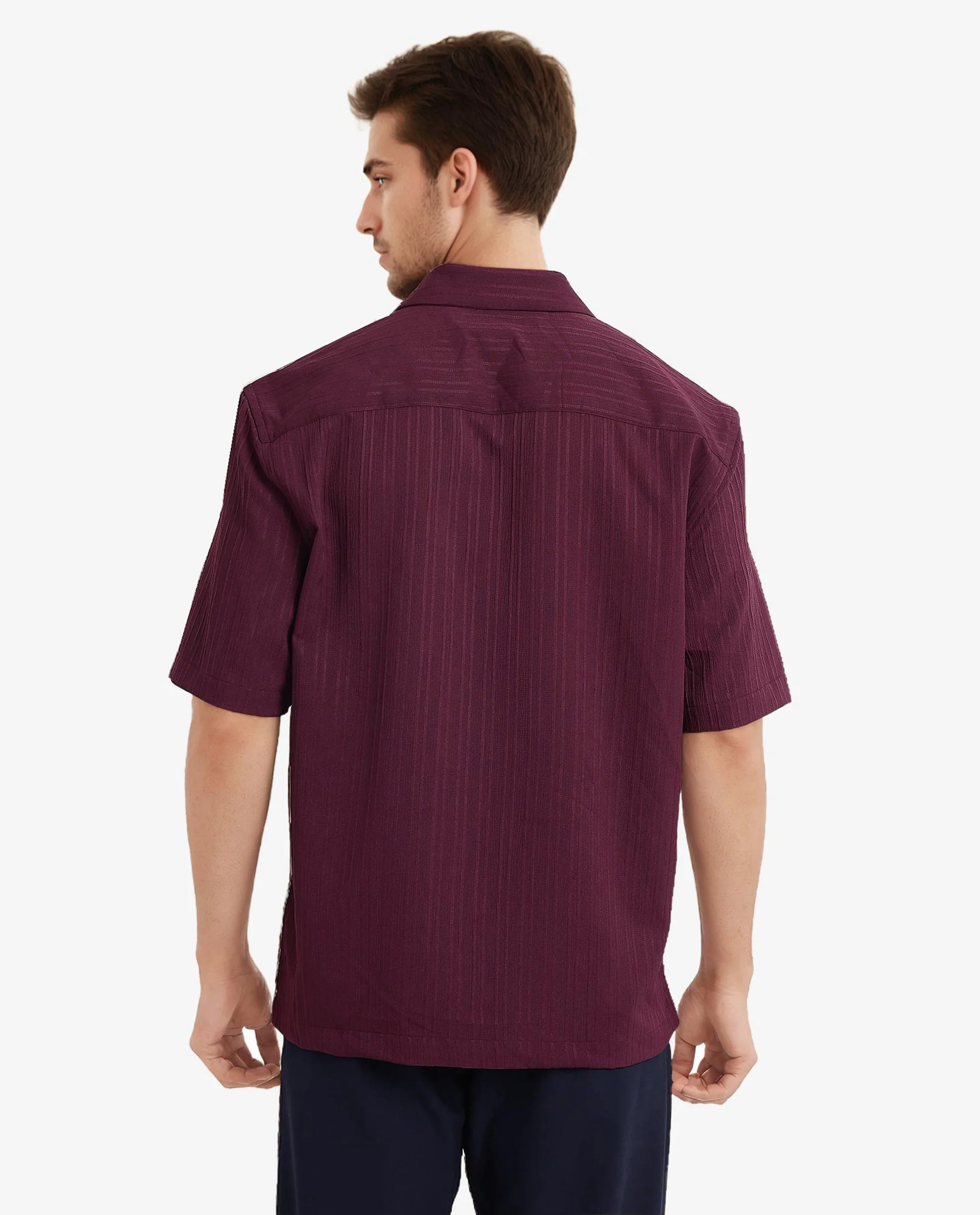 Rare Rabbit Men's Mirtilo Maroon Polyester Striped Print Boxy Fit Half Sleeve Cuban Collar Shirt - Image 6