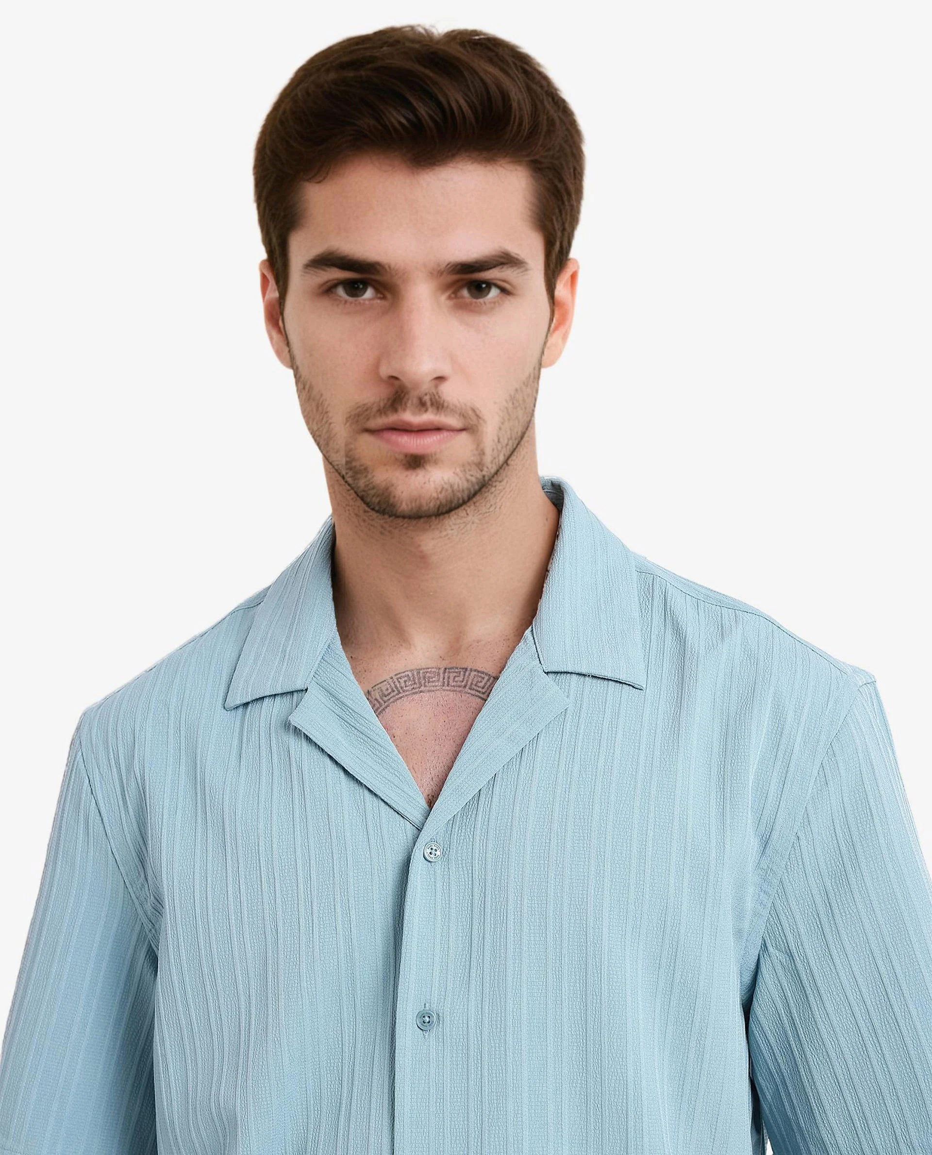 Rare Rabbit Men's Mirtilo Turq Polyester Striped Print Boxy Fit Half Sleeve Cuban Collar Shirt - Image 2