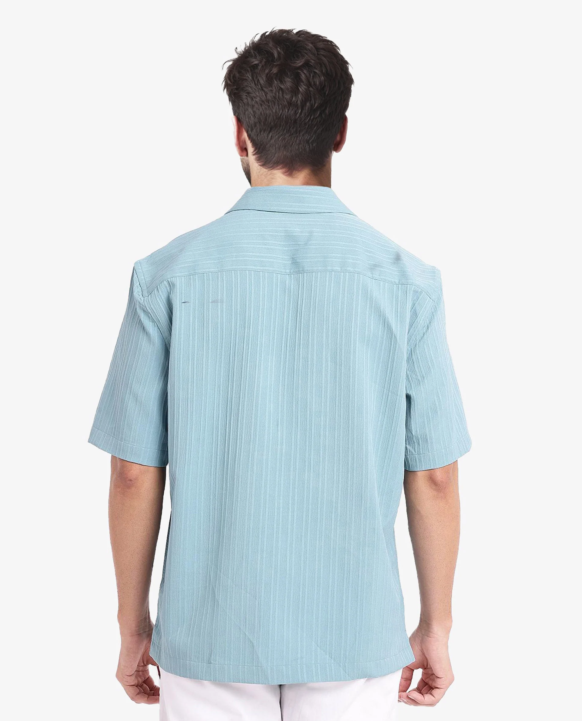 Rare Rabbit Men's Mirtilo Turq Polyester Striped Print Boxy Fit Half Sleeve Cuban Collar Shirt - Image 6