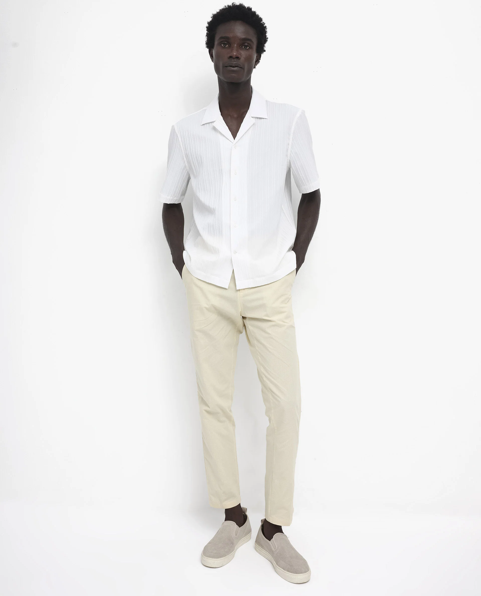 Rare Rabbit Men's Mirtilo White Polyester Striped Print Boxy Fit Half Sleeve Cuban Collar Shirt - Image 2