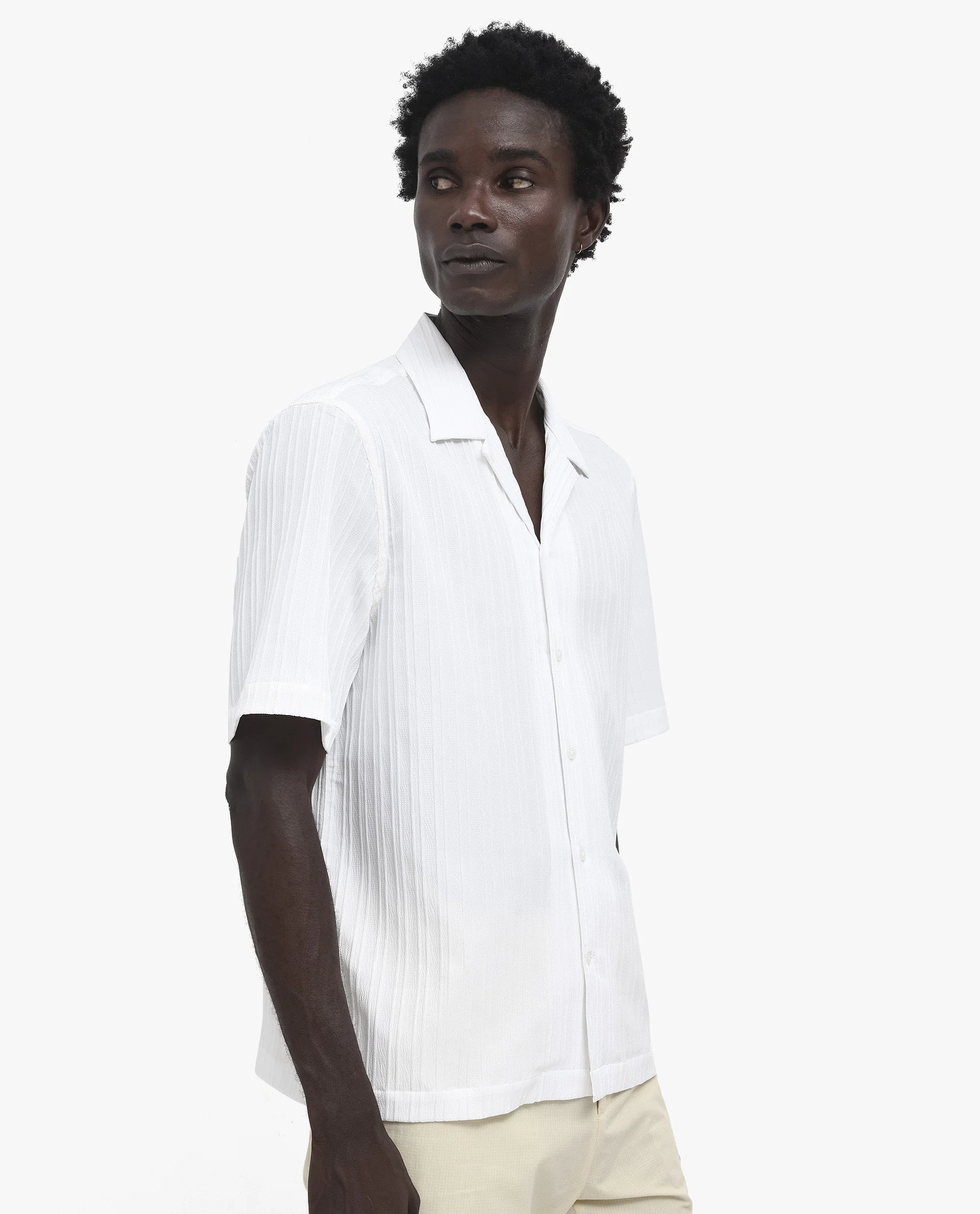 Rare Rabbit Men's Mirtilo White Polyester Striped Print Boxy Fit Half Sleeve Cuban Collar Shirt - Image 5