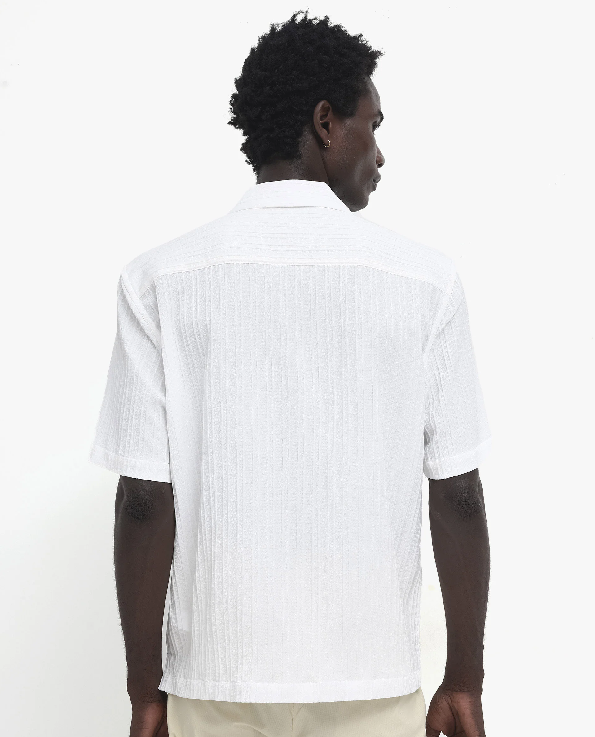 Rare Rabbit Men's Mirtilo White Polyester Striped Print Boxy Fit Half Sleeve Cuban Collar Shirt - Image 7
