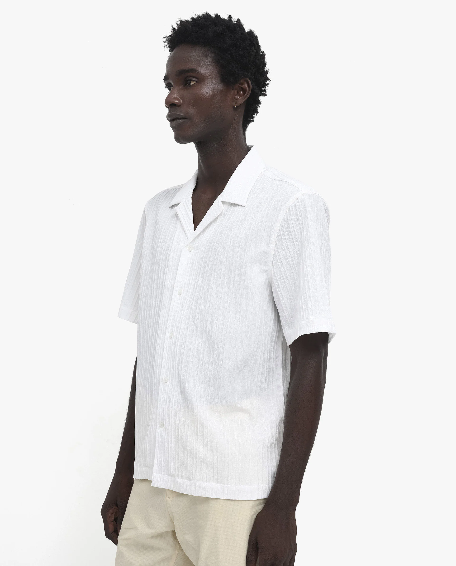Rare Rabbit Men's Mirtilo White Polyester Striped Print Boxy Fit Half Sleeve Cuban Collar Shirt - Image 8