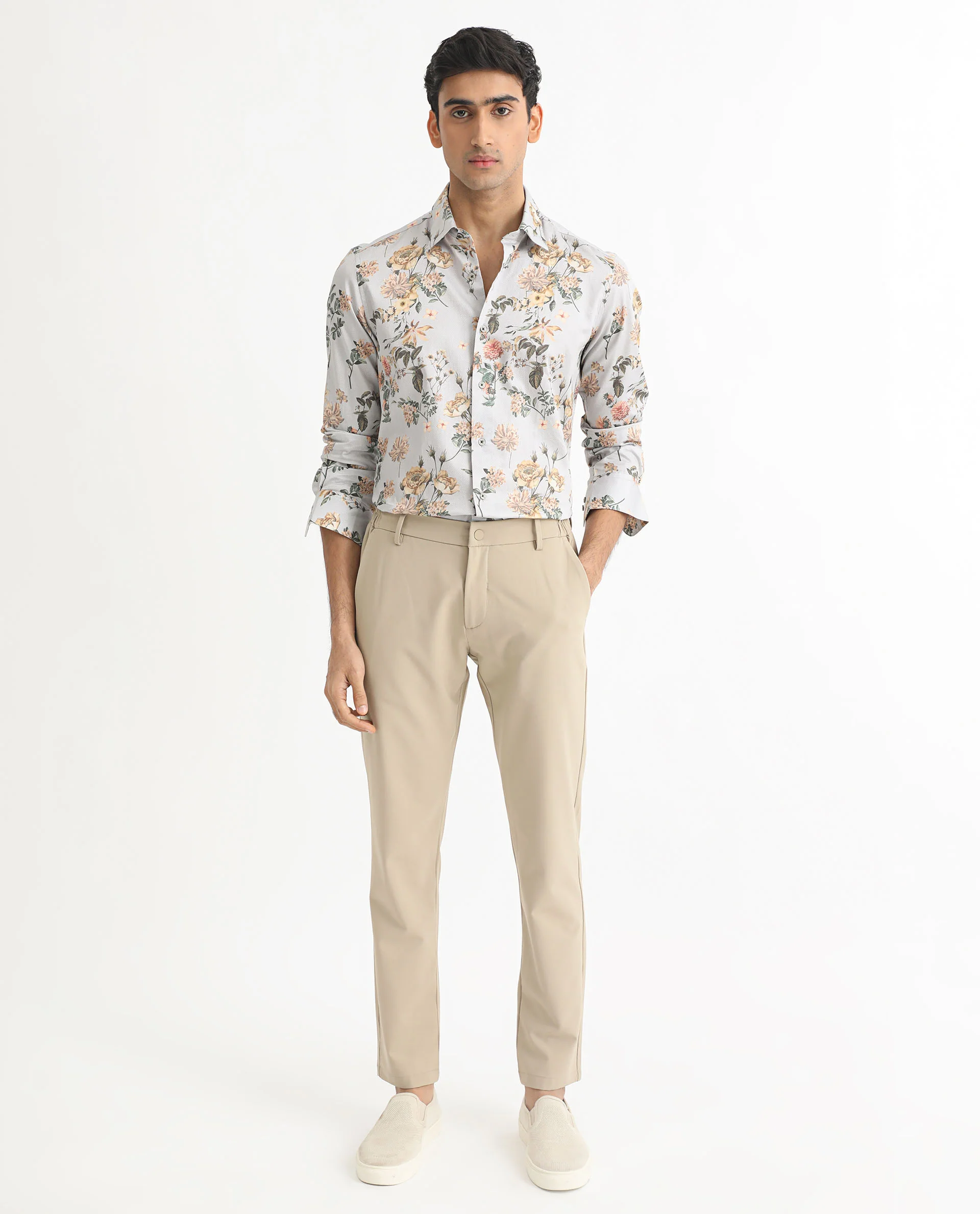 Rare Rabbit Men's Misa Grey Cotton Floral Print Regular Fit Full Sleeve Collared Shirt - Image 2