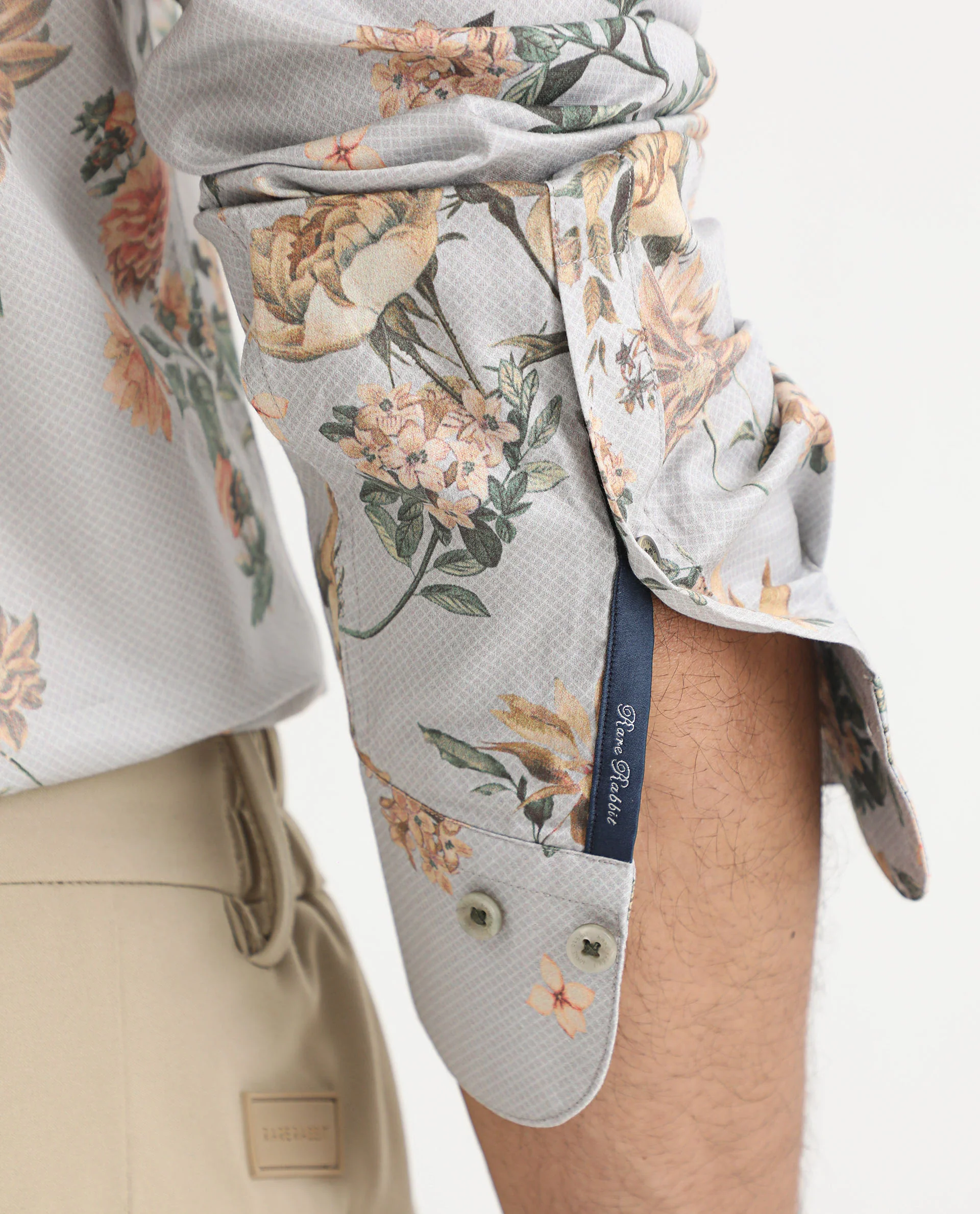 Rare Rabbit Men's Misa Grey Cotton Floral Print Regular Fit Full Sleeve Collared Shirt - Image 5