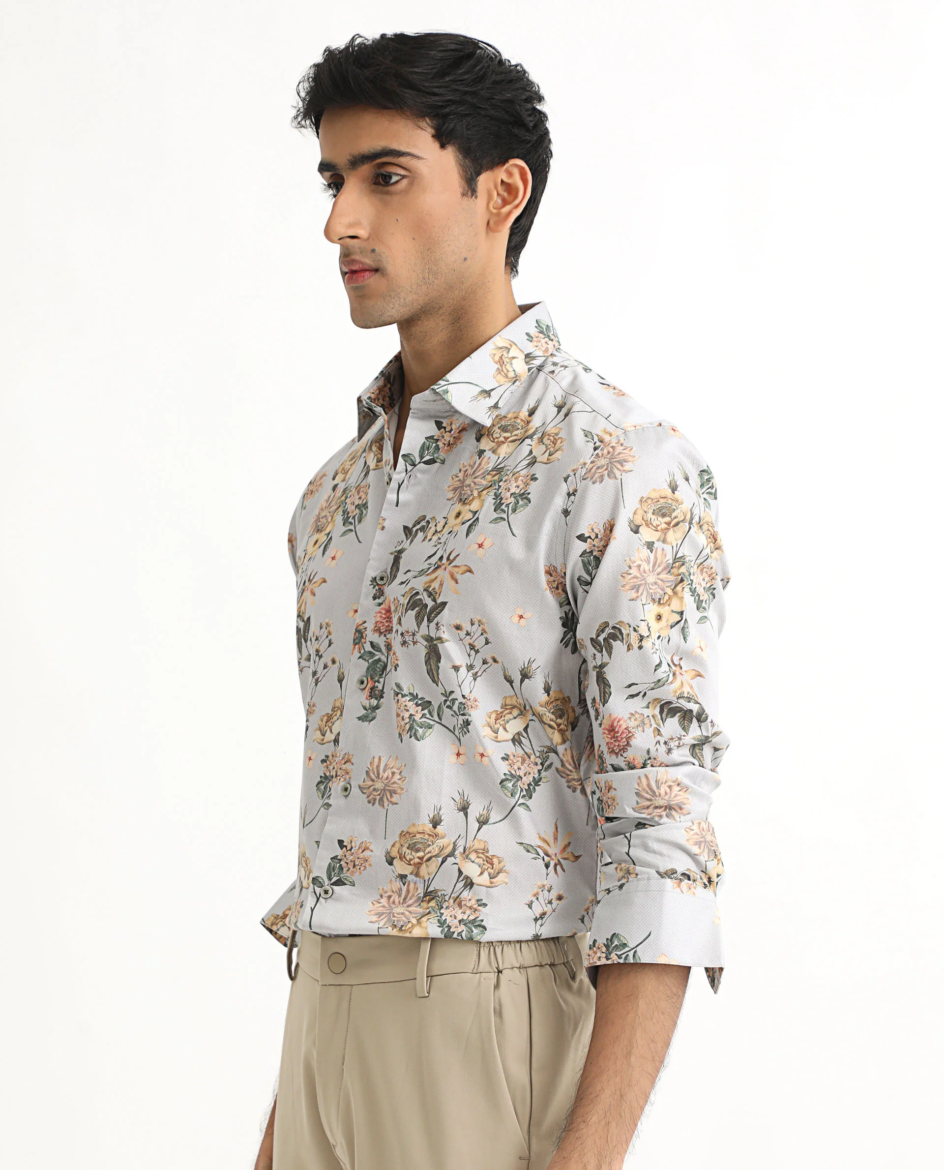 Rare Rabbit Men's Misa Grey Cotton Floral Print Regular Fit Full Sleeve Collared Shirt - Image 6