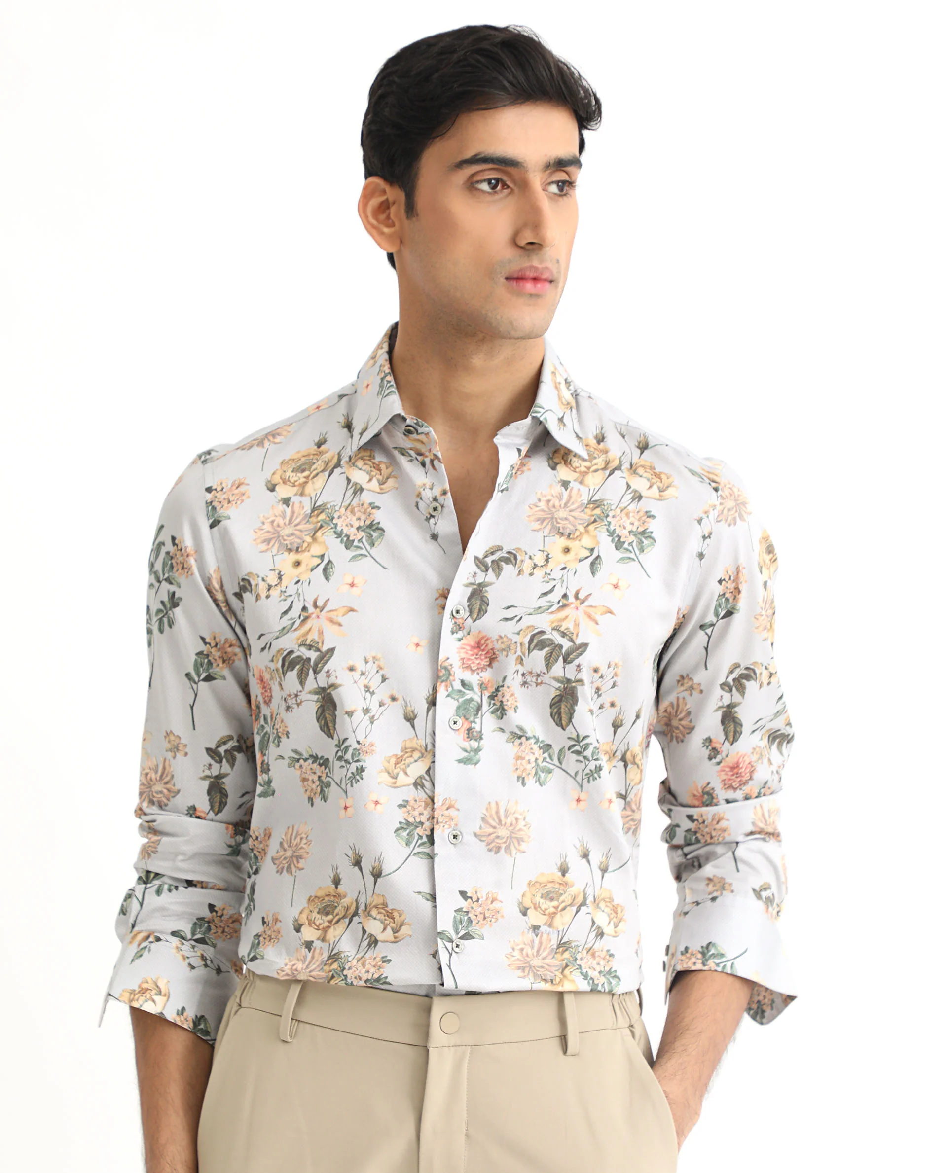 Rare Rabbit Men's Misa Grey Cotton Floral Print Regular Fit Full Sleeve Collared Shirt - Image 8